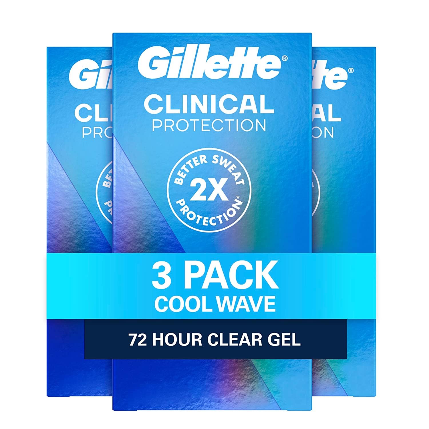 Gillette Clinical Antiperspirant and Deodorant for Men, 72hr Sweat & Odor Protection, Long Lasting Freshness, Anti-White Mark Technology, Clear Gel, Cool Wave Scent, 1.6 oz (Pack of 3)