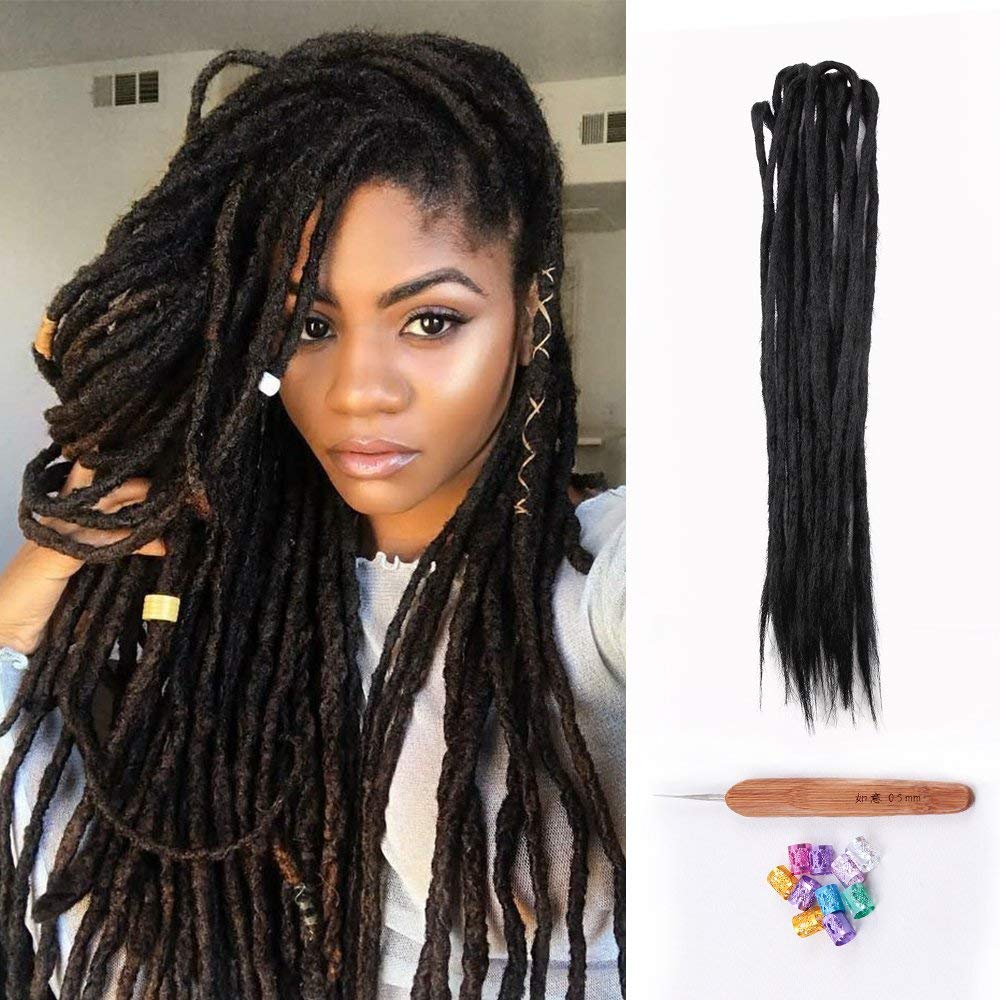 DSOAR Soft Double End Dreadlocks Hair Extension Synthetic Dreads Hair 20 Inch 10 Strands/Pack Handmade Dreadlocks Extensions Twist Braiding Hair (Open Size 40 inch, Black Color) : 40 inch, 1#