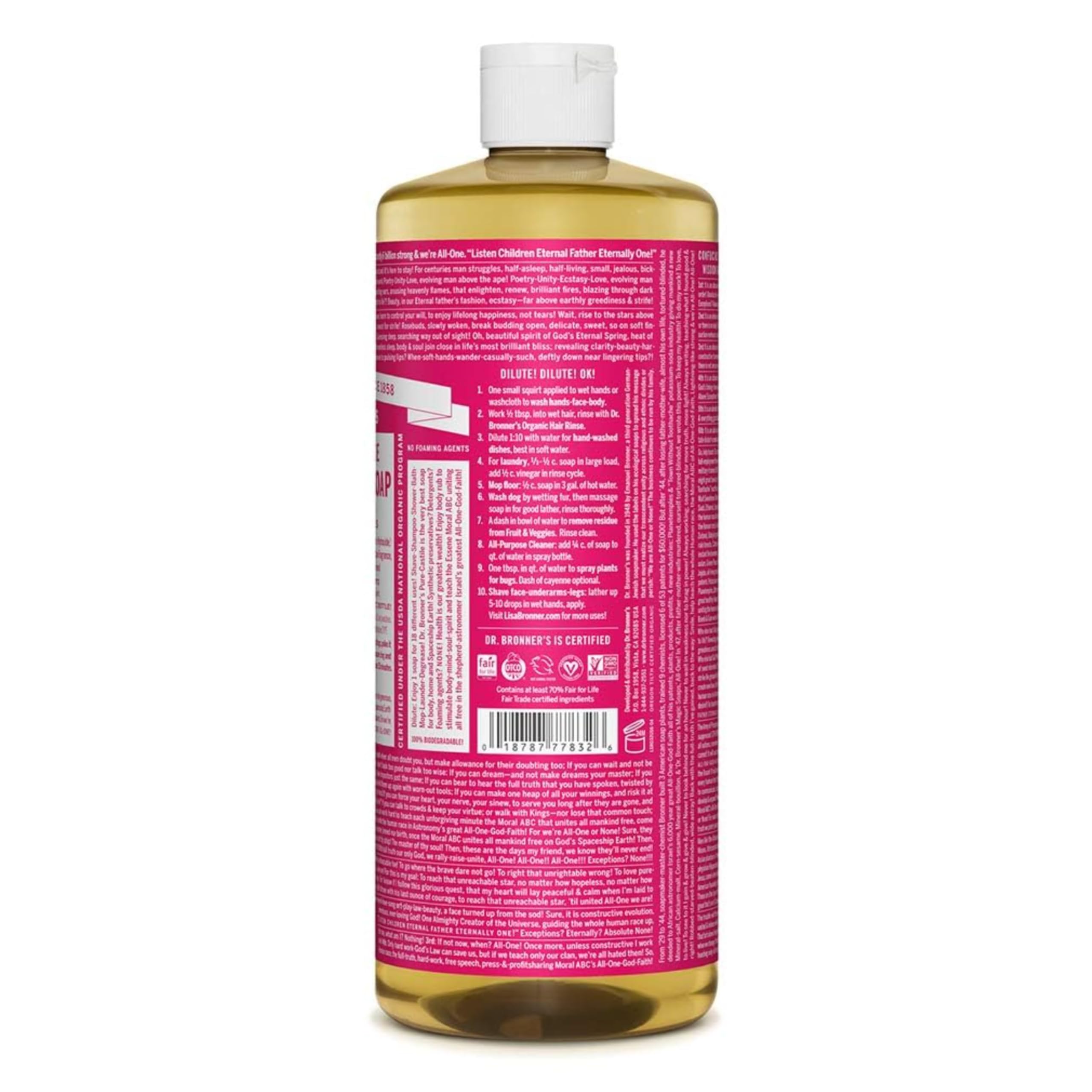 Organic Castile Liquid Soap Rose Dr. Bronner's 32 oz Liquid