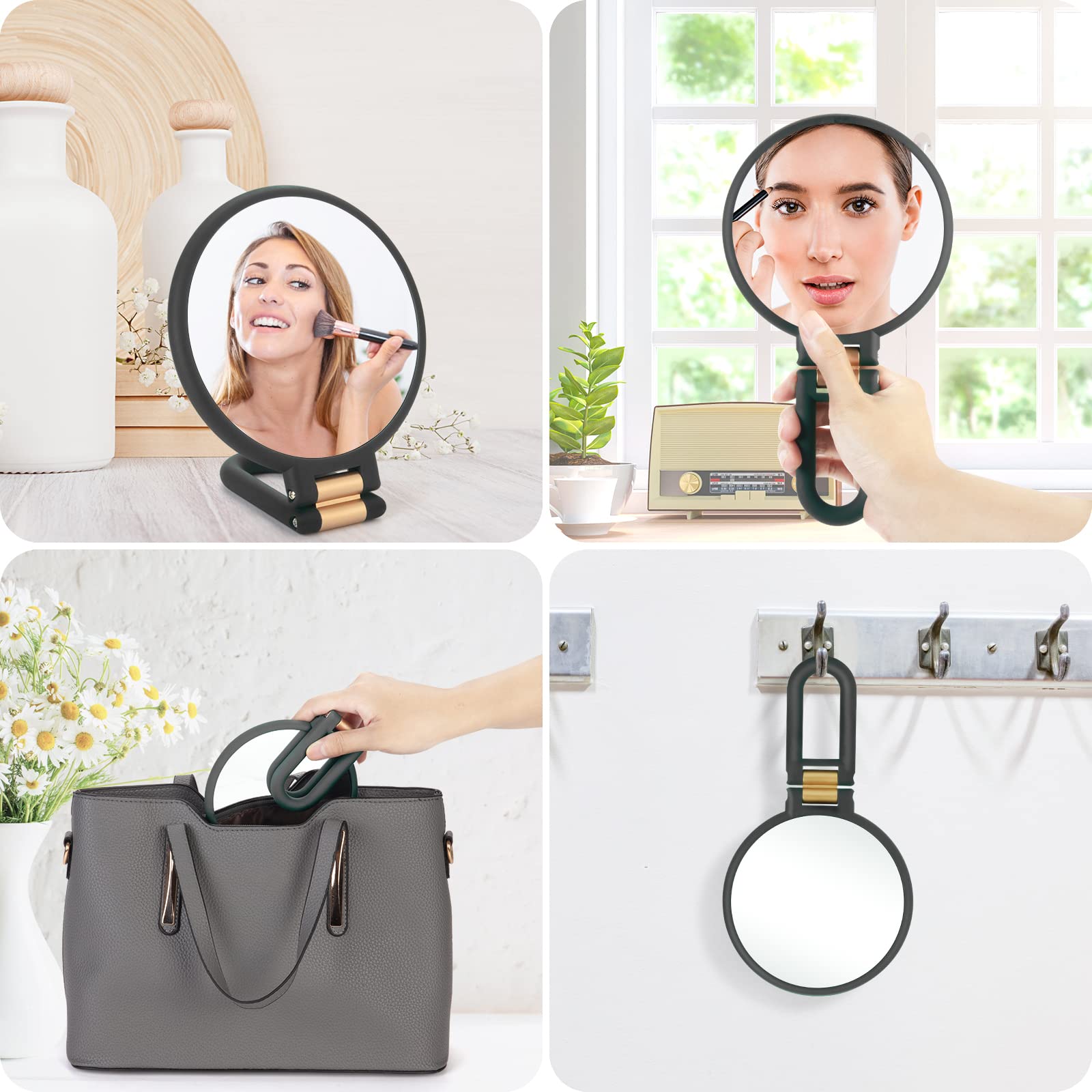 Martvex 1x 20x Magnifying Travel Mirror, Hand Mirror with Handle - Double Side Hand Held Mirror with 1x 20x Magnification & Foldable Handle, Portable Travel Makeup Hand Mirror for Women (Black)