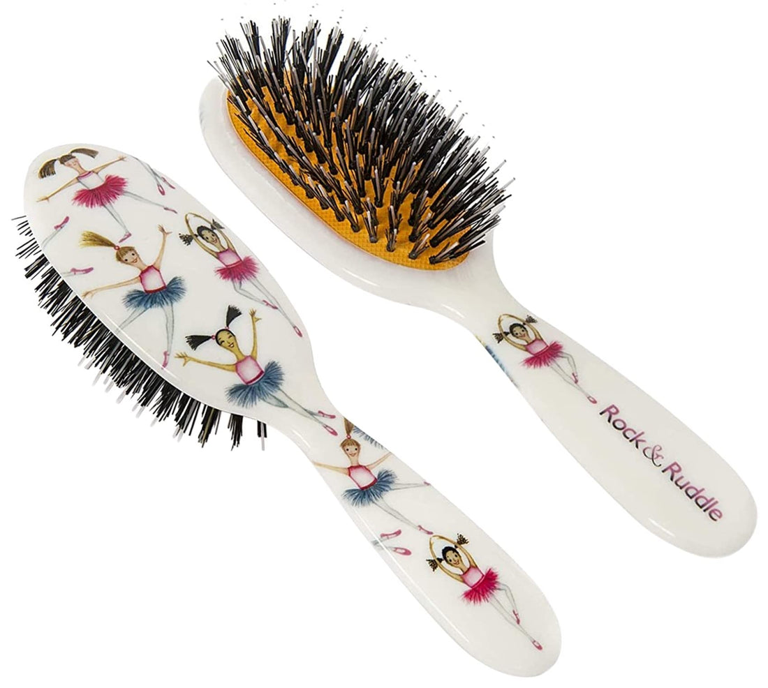 Rock & Ruddle Natural Mixed Bristle Hair Brush for Women and Kids. Perfect for Wet or Dry Hair Detangling, Smoothing and Blowdrying. Bring out a Healthy Shine. Ballet Dancers Design, Small