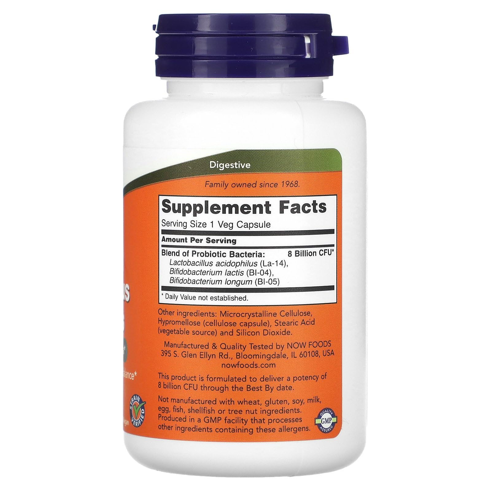 NOW Foods Supplements, 8 Billion Acidophilus & Bifidus, Dairy, Soy and Gluten Free, Strain Verified, 120 Veg Capsules