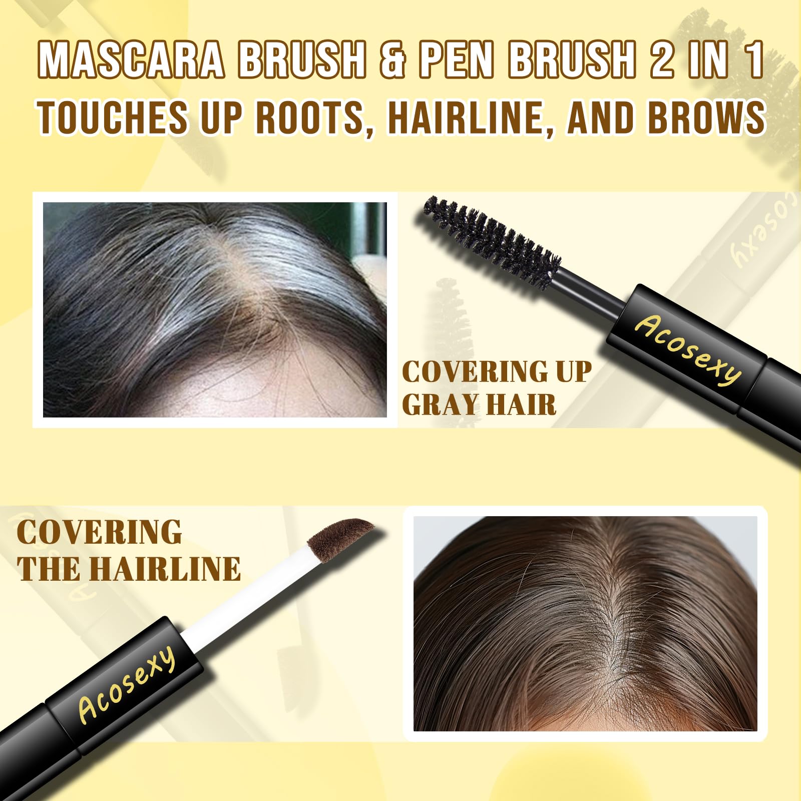 New Cover Touch Up Gray Brush-in Wand,Quick Cover Root Touch Up Rescue, Mascara Natural Water-Resistant Temporary Gray Concealer Cover Up Brush for Hair Mustache & Beard (Dark Brown, 1 Pack)