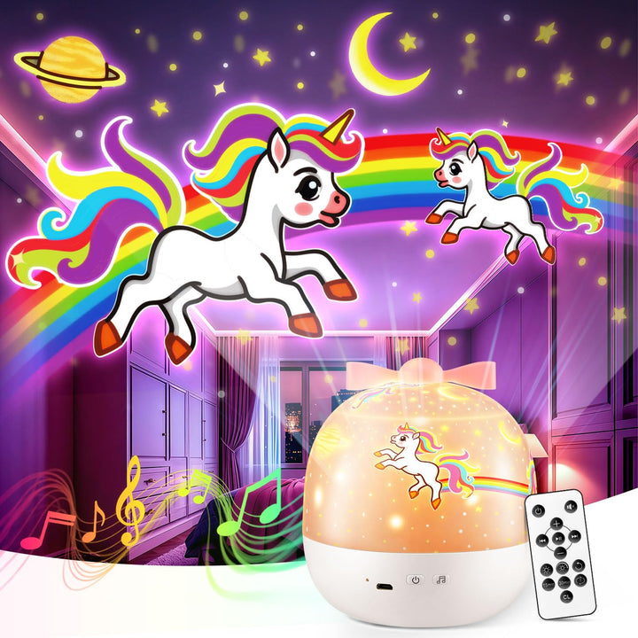 PIKOY Night Light for Kids, 15 Films+15 Sound Machine for Kids Projector Light, 360 °Rotation Princess Night Light Projector for Kids Room,Remote+Rechargeable Unicorn Lamp,Unicorn Gifts for Girls Toys