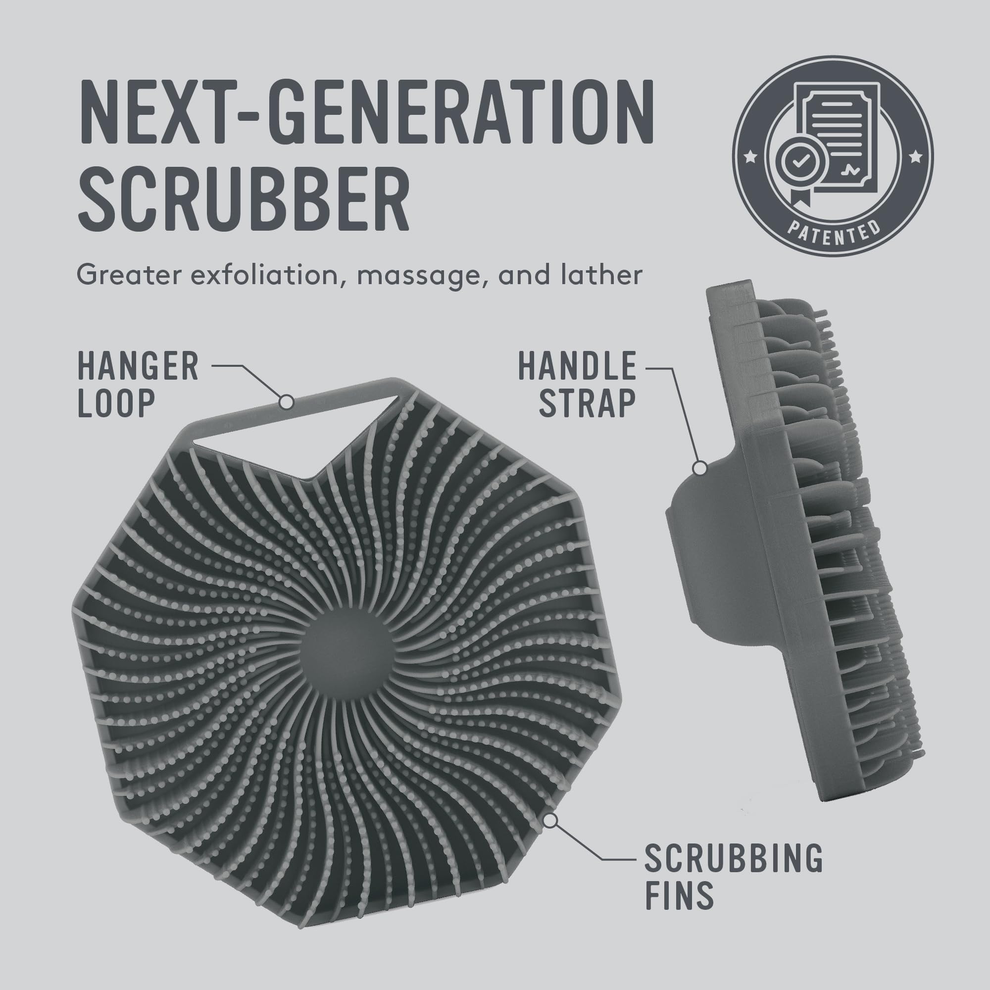 Sud Scrub® Antimicrobial Silicone Body Scrubber, Exfoliating Body Scrubber for Sensitive Skin, Eco Friendly Shower Scrubber for Body, Silicone Body Brush for Showering, Charcoal