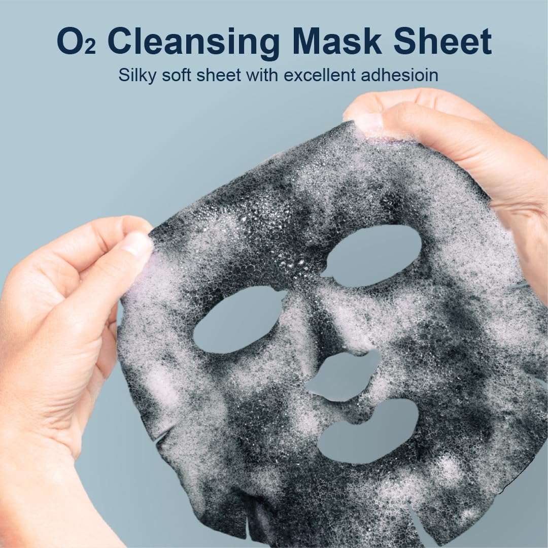 Purederm Deep Purifying Black O2 Bubble Mask: 10 Charcoal Facial Sheets With Detoxifying And Moisturizing Action - Skin Brightening Wash-Off Face Mask That Removes Dead Skin Cells And Toxins