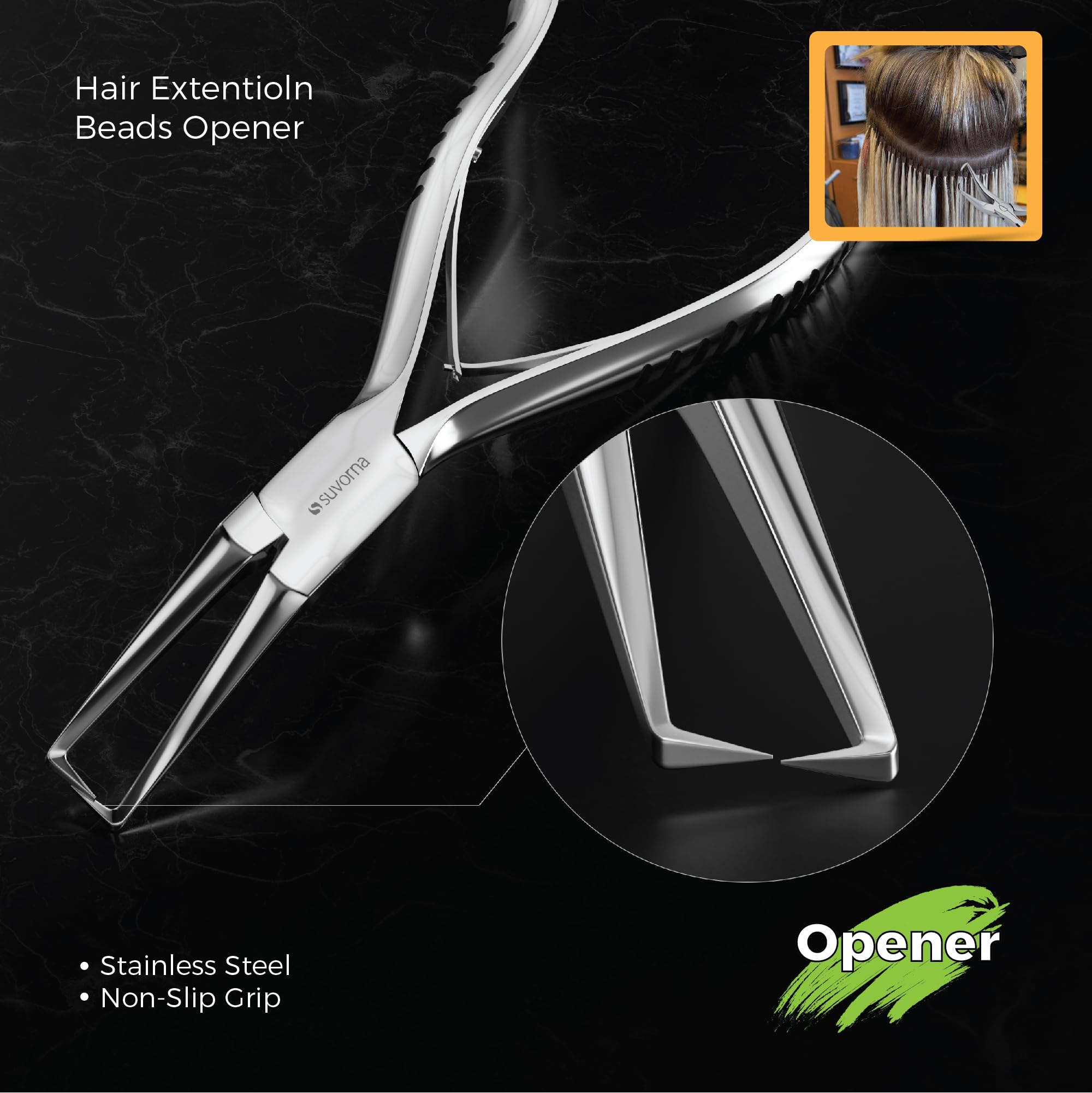 Suvorna Hairpal 3 Piece Micro Ring Hair Extension and Beading Plier Tool Kit Set, Polished Steel