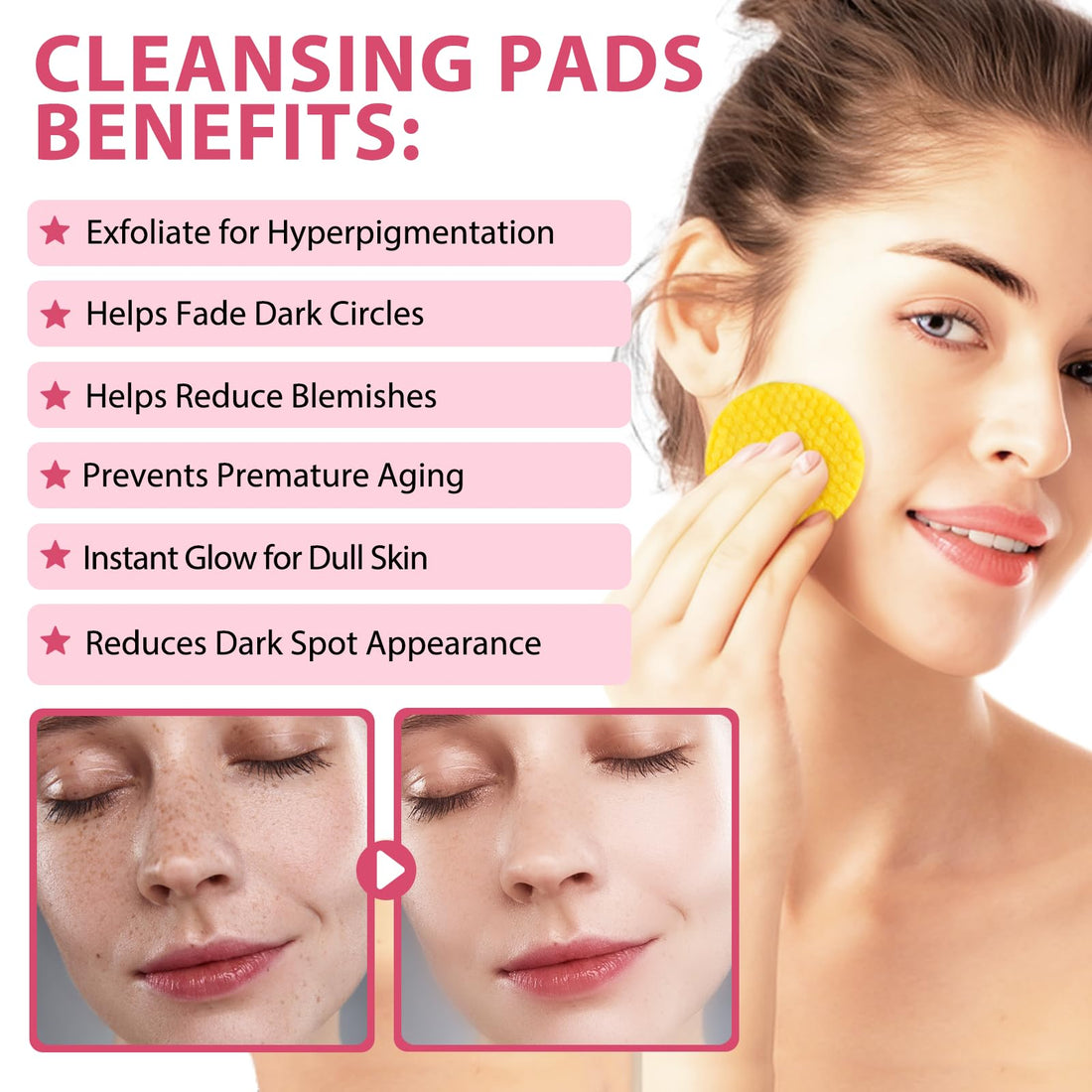 40pcs Turmeric Cleansing Pads - Turmeric Face Pads for Dark Spots - Turmeric Pads Infused Foaming Exfoliating Pads - Remove Excess Keratin - Gentle & Non-Irritating for Face Body
