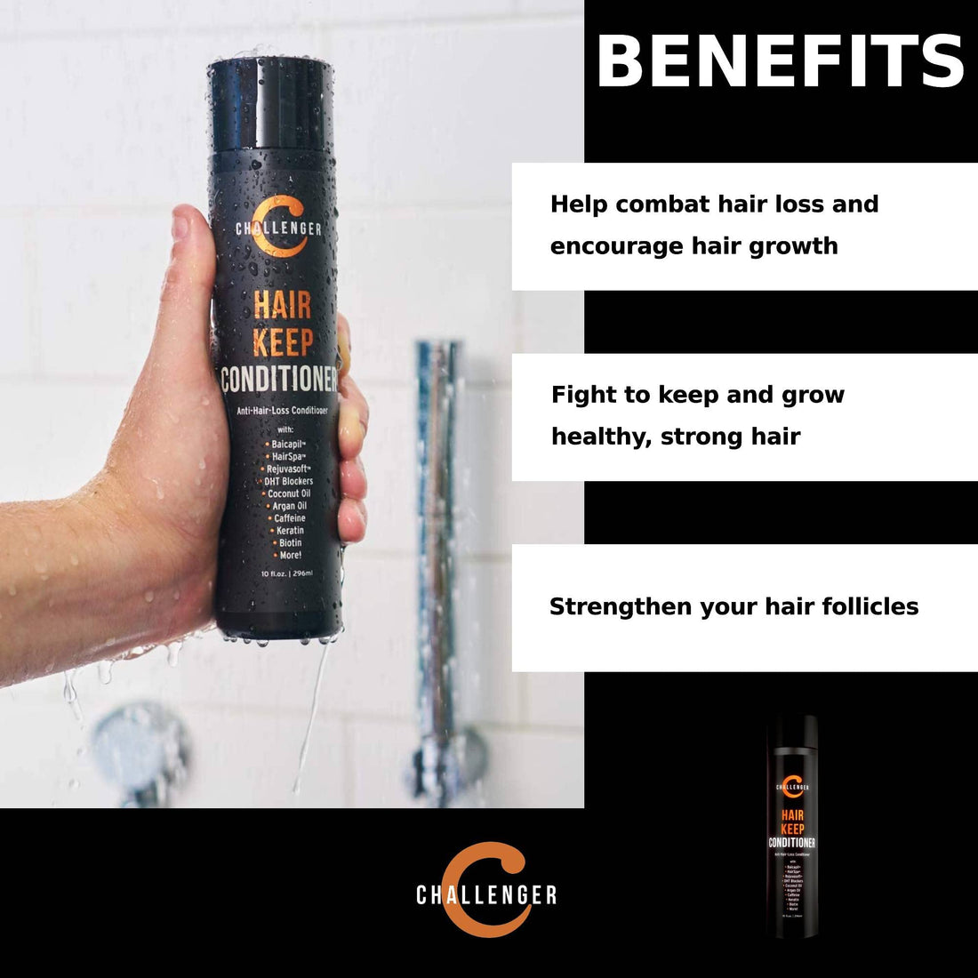 New Hair Keep Conditioner - Challenger DHT Blocking, Hair Growth Conditioner - 10OZ w/Baicapil, Rejuvasoft, HairSpa, Caffeine, Biotin, Argan & Coconut Oils, more