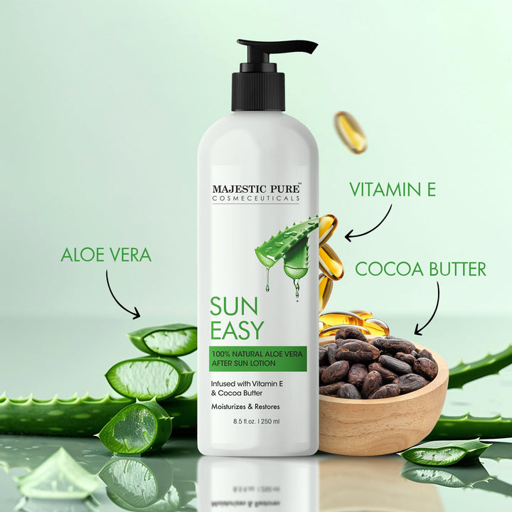 Majestic Pure Sun Easy Lotion with Vitamin E & Cocoa Butter | Nourishing & Moisturizing | Quick Absorbing, Lightweight & Non Greasy | For All Skin Types | For Women & Men | 8.5 Fl Oz