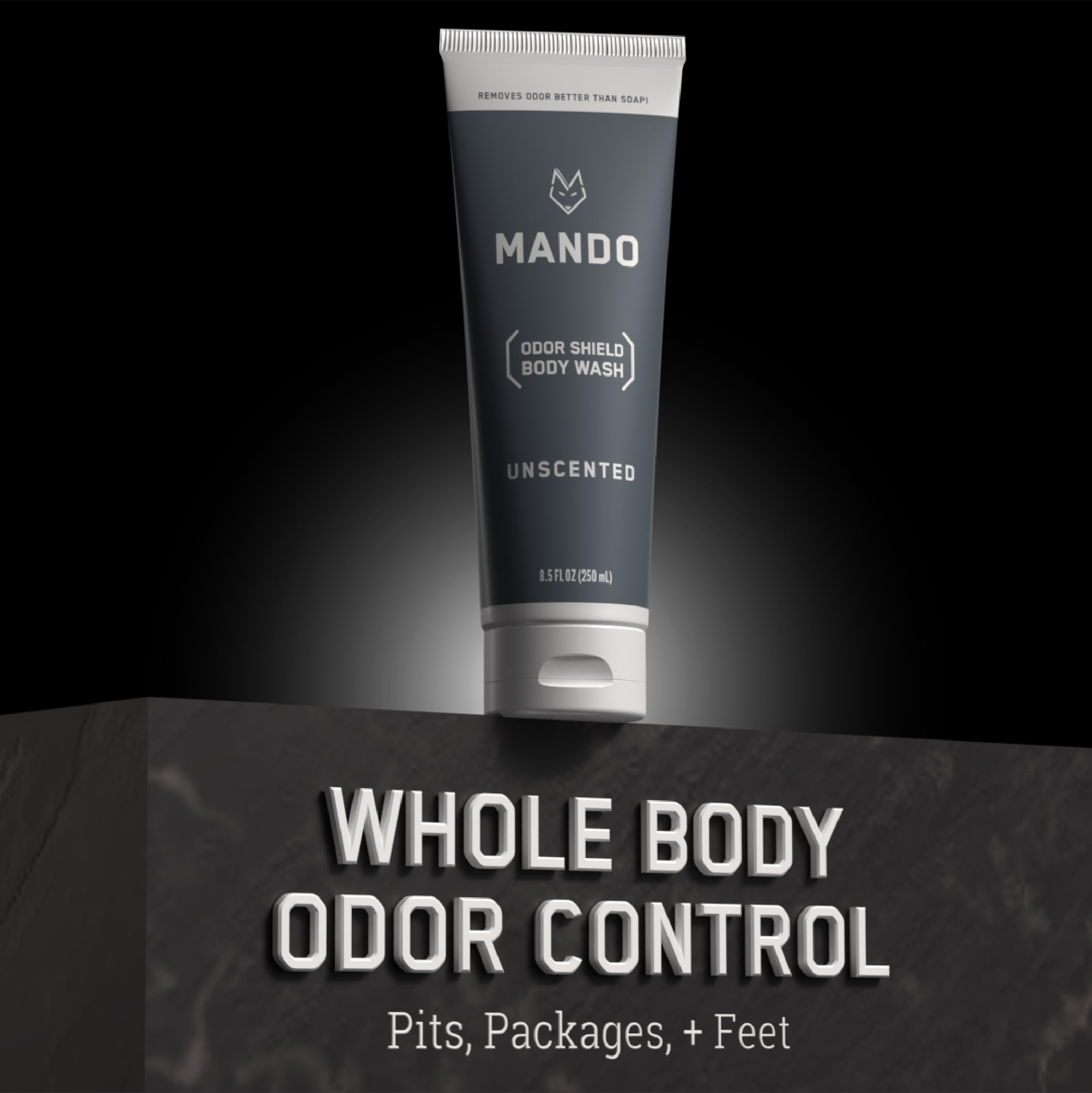 Mando Odor Shield Body Wash - 24 Hour Control - Removes Odor Better than Soap - SLS Free and Paraben Free, Skin Safe - 8.5 Ounce (Unscented)