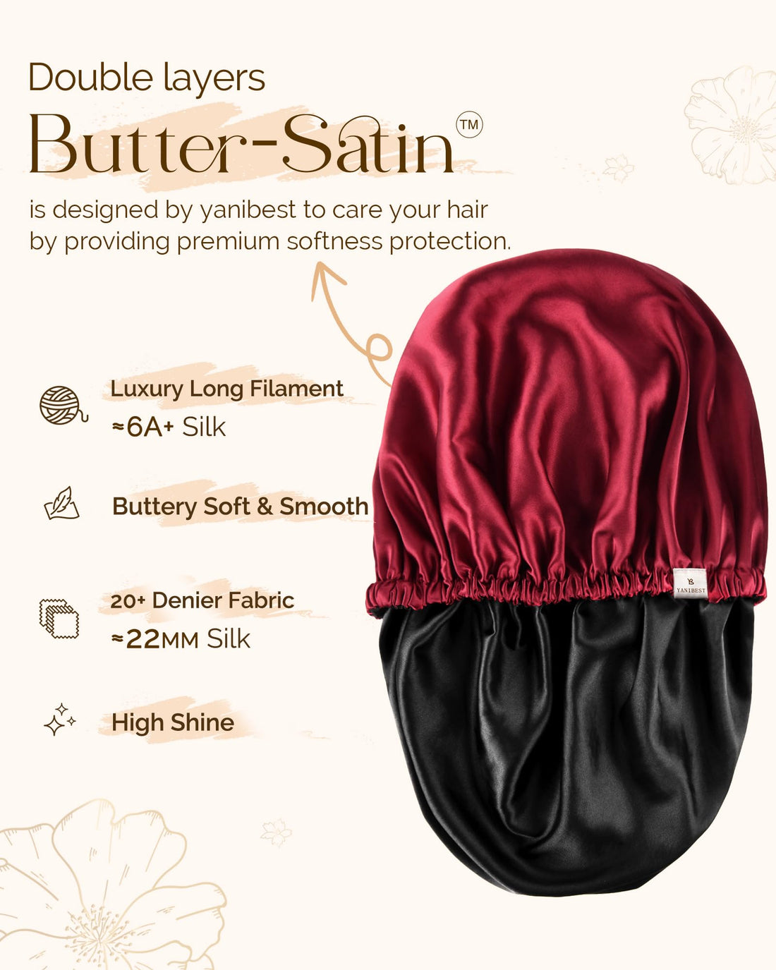 YANIBEST Silk Bonnet Satin Bonnet for Sleeping Women and Men, Adjustable Double Layer Hair Bonnet for Curly Braids Hair