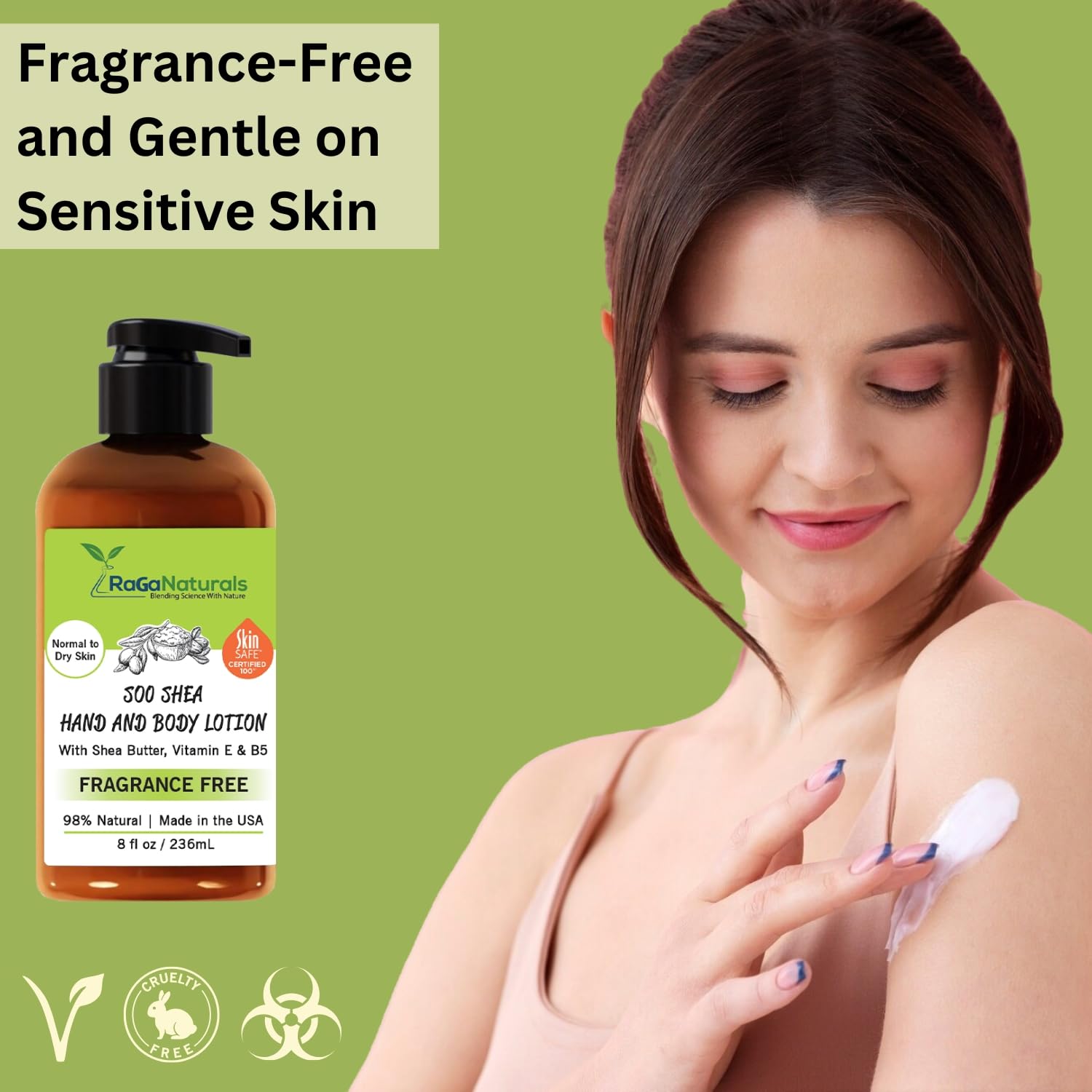 RaGaNaturals Natural Unscented Body Lotion for Dry Skin with Shea Butter and Vitamin E & B5 - Hydrating, Nourishing, Fragrance Free Hand Moisturizer With Organic Essence - For Women, Men, Kids - 8 Oz