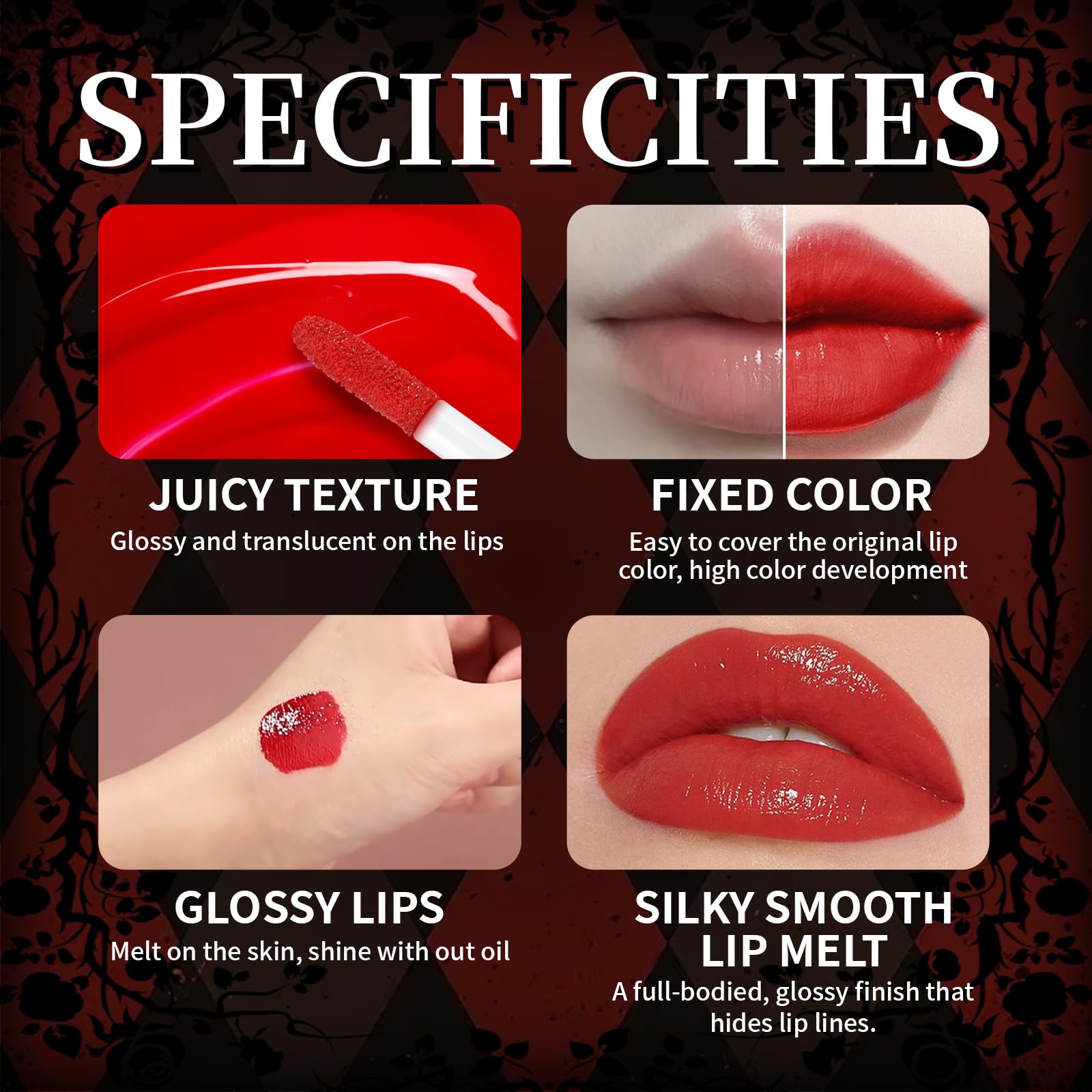 HOSAILY Vinyl Red Velvet Ink Liquid Lipstick with Black Lip Liner Gothic Lip Combo Halloween Makeup, Long Wear Waterproof Lip Gloss Non Sticky Moisturizing Lip Stain Tint Glossy Lip Color for Women