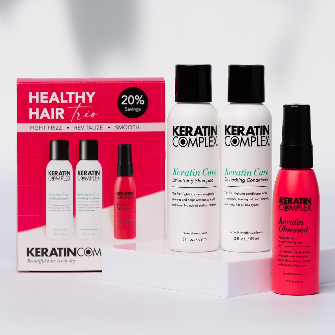 Keratin Complex - Healthy Hair Trio - Keratin Care Shampoo & Conditioner, 3.4 fl oz & Keratin Obsessed Multi-Benefit Treatment Spray, 1.7 fl oz