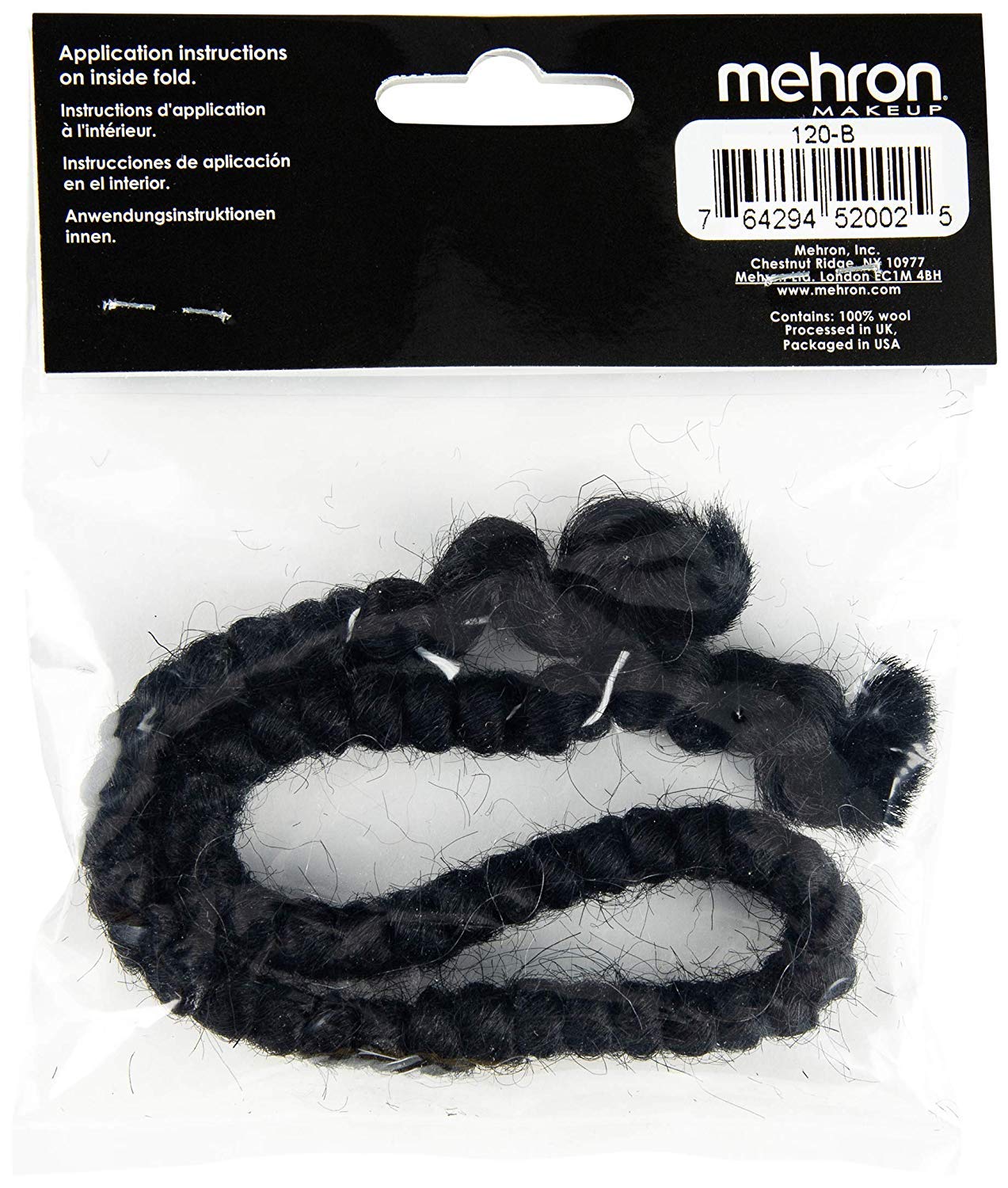 Mehron Makeup Crepe Hair 12-inch Braid (Black)