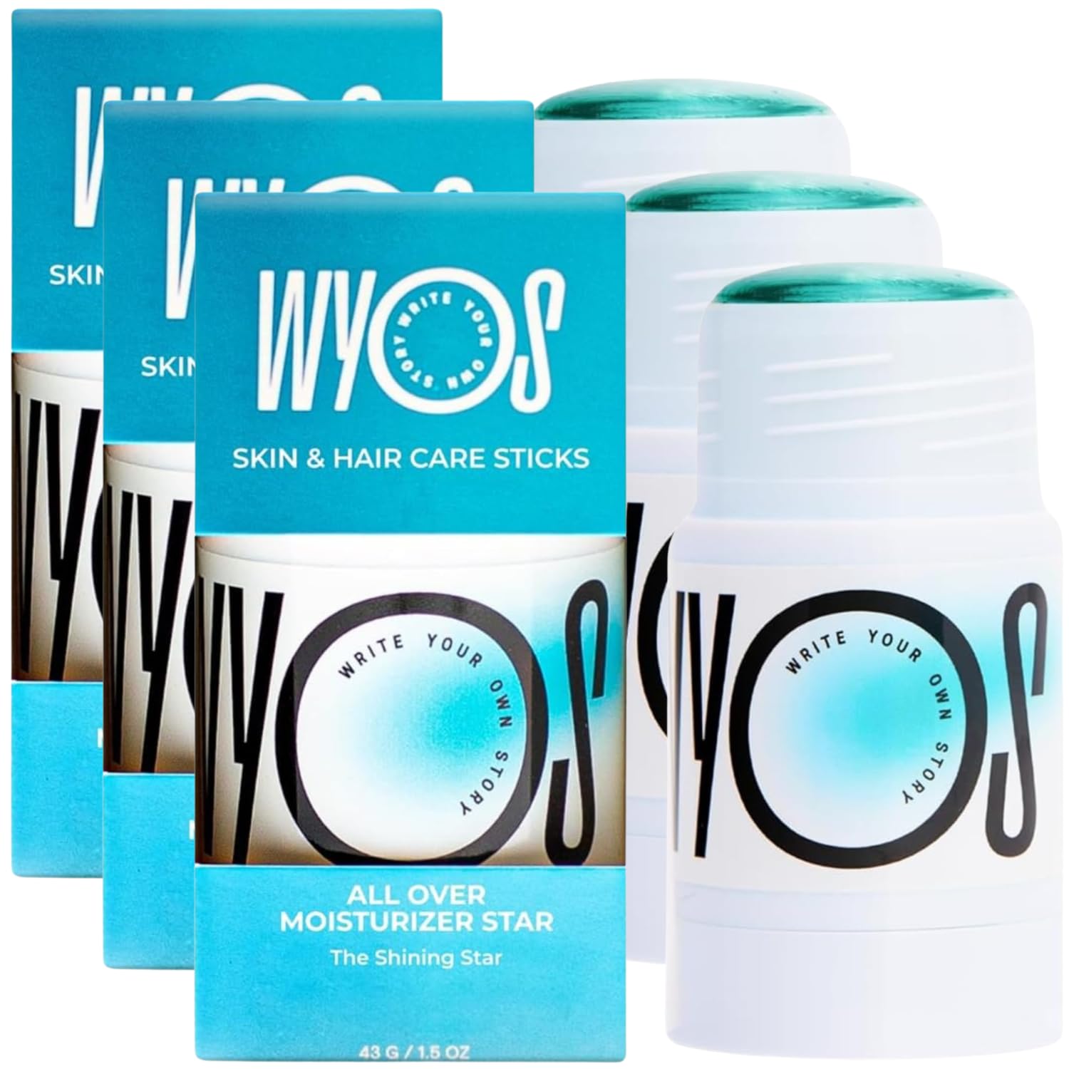 WYOS All Over Oil Stick 3 Pack, Face Body Oil Dew Hydration Shine Glow, Moisturizing Non-Greasy Formula, Travel Friendly, Leak Free, Highlighter Balm, Hair Stick, Vegan, Sulfate Free, Paraben Free