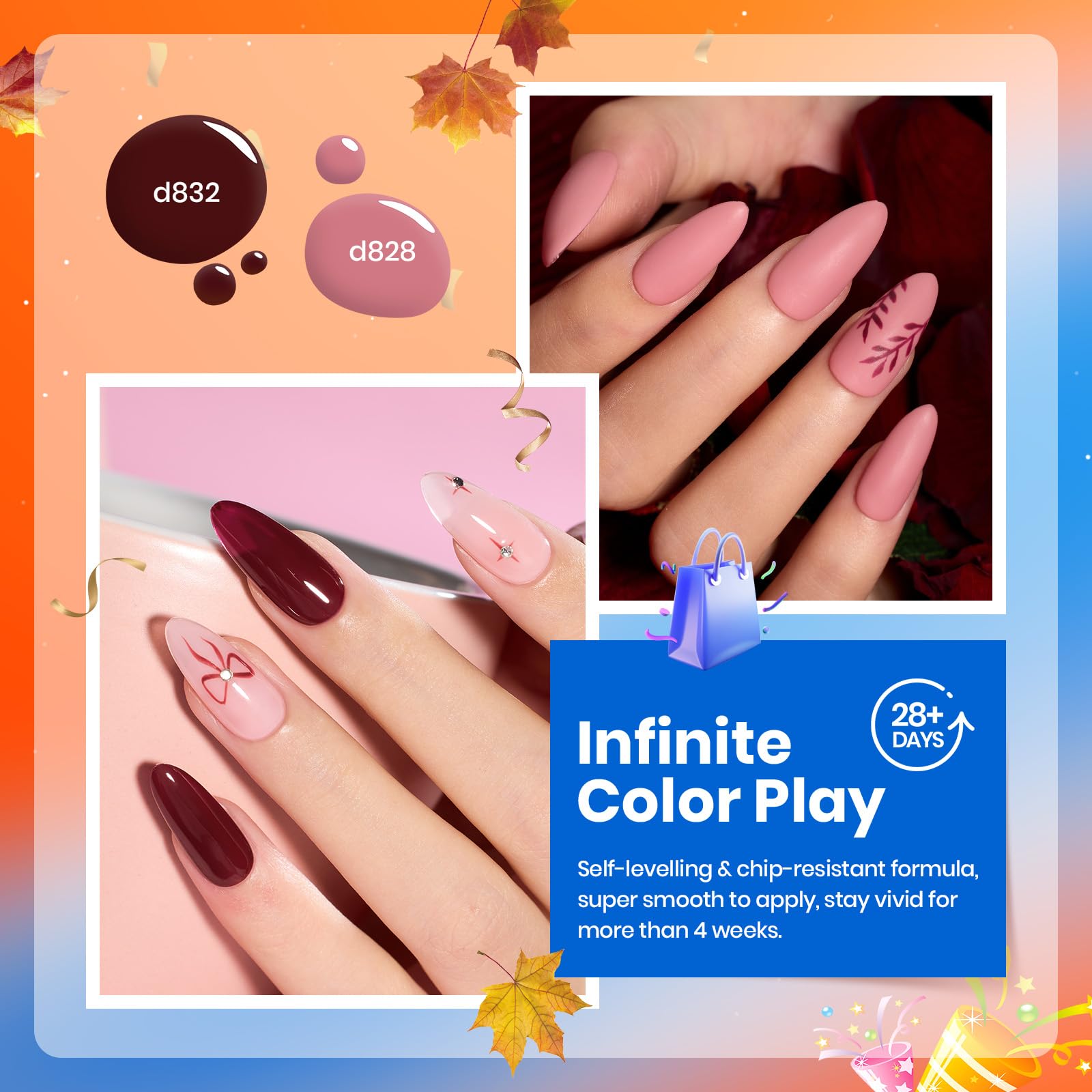 Beetles Burgundy Purple Gel Nail Polish Set - 6 Color Fall Dark Purple Maroon Mauve Plum Gel Polish Kit, Soak Off UV LED Nail Gel for Autumn Manicure Nail Art Gifts for Women