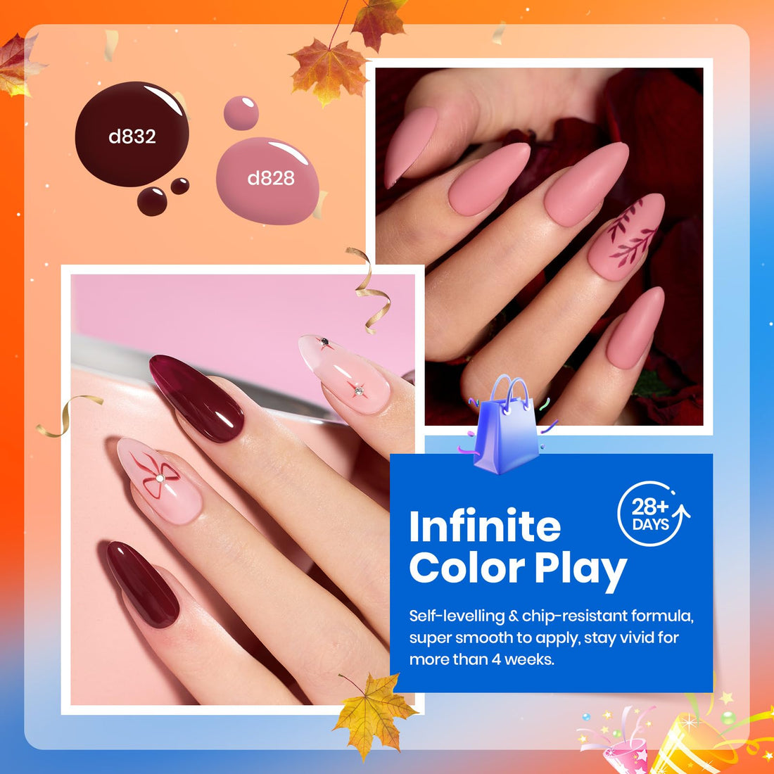 Beetles Burgundy Purple Gel Nail Polish Set - 6 Color Fall Dark Purple Maroon Mauve Plum Gel Polish Kit, Soak Off UV LED Nail Gel for Autumn Manicure Nail Art Gifts for Women