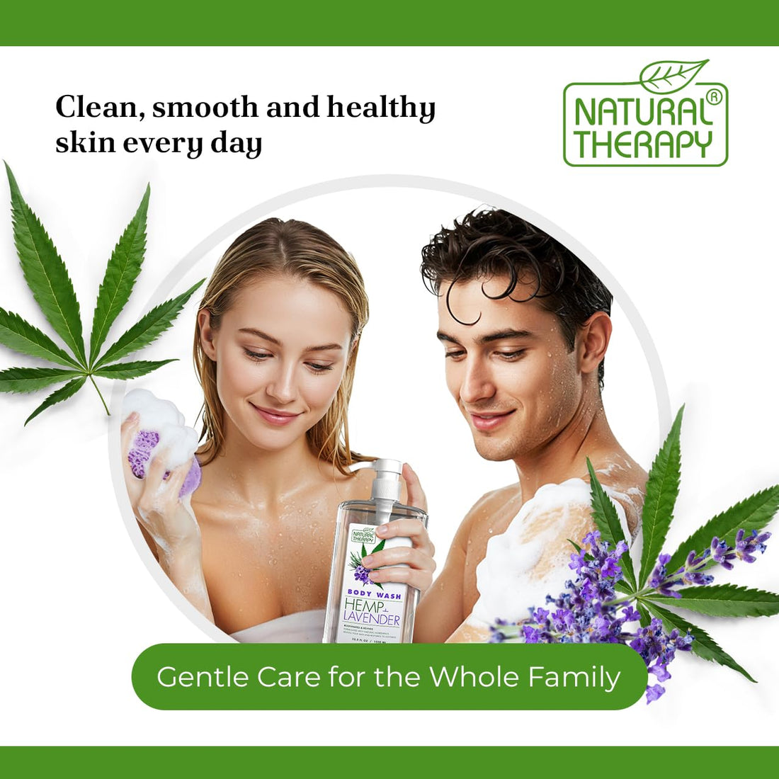 Natural Therapy Body Wash for Women and Men with Hemp & Lavender Oils - Shower Gel Cleanses and Moisturizing Skin - With Dead Sea Minerals Nourish for Body, Pack of 2 (67.6 fl.oz)