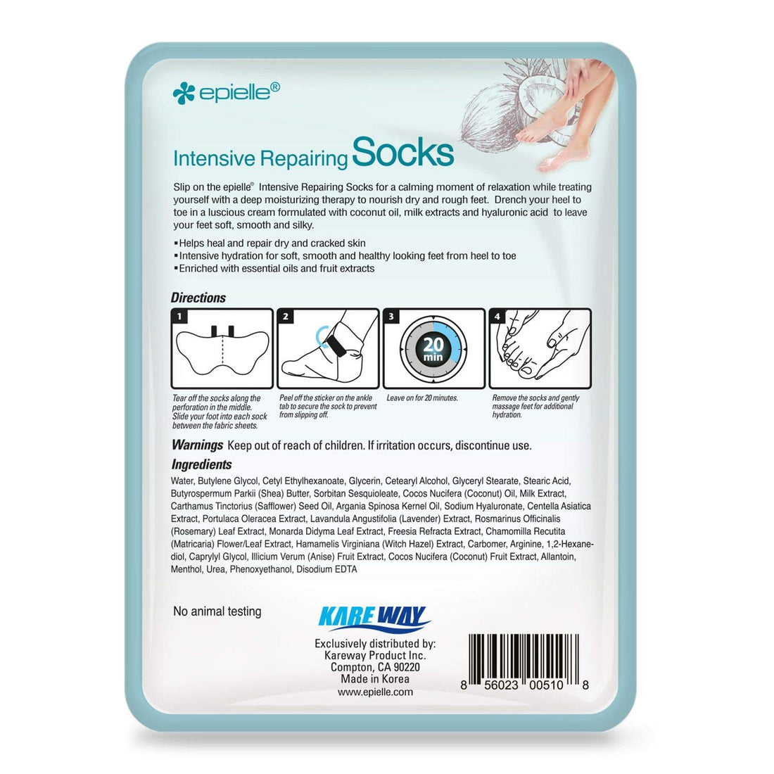 Epielle Intensive Repairing Foot Mask for Dry foot and Cracked heel and callus (Socks-6pk) Foot Spa masks | Coconut Oil + Milk Extract + Hyaluronic Acid. Mothers Day GIfts