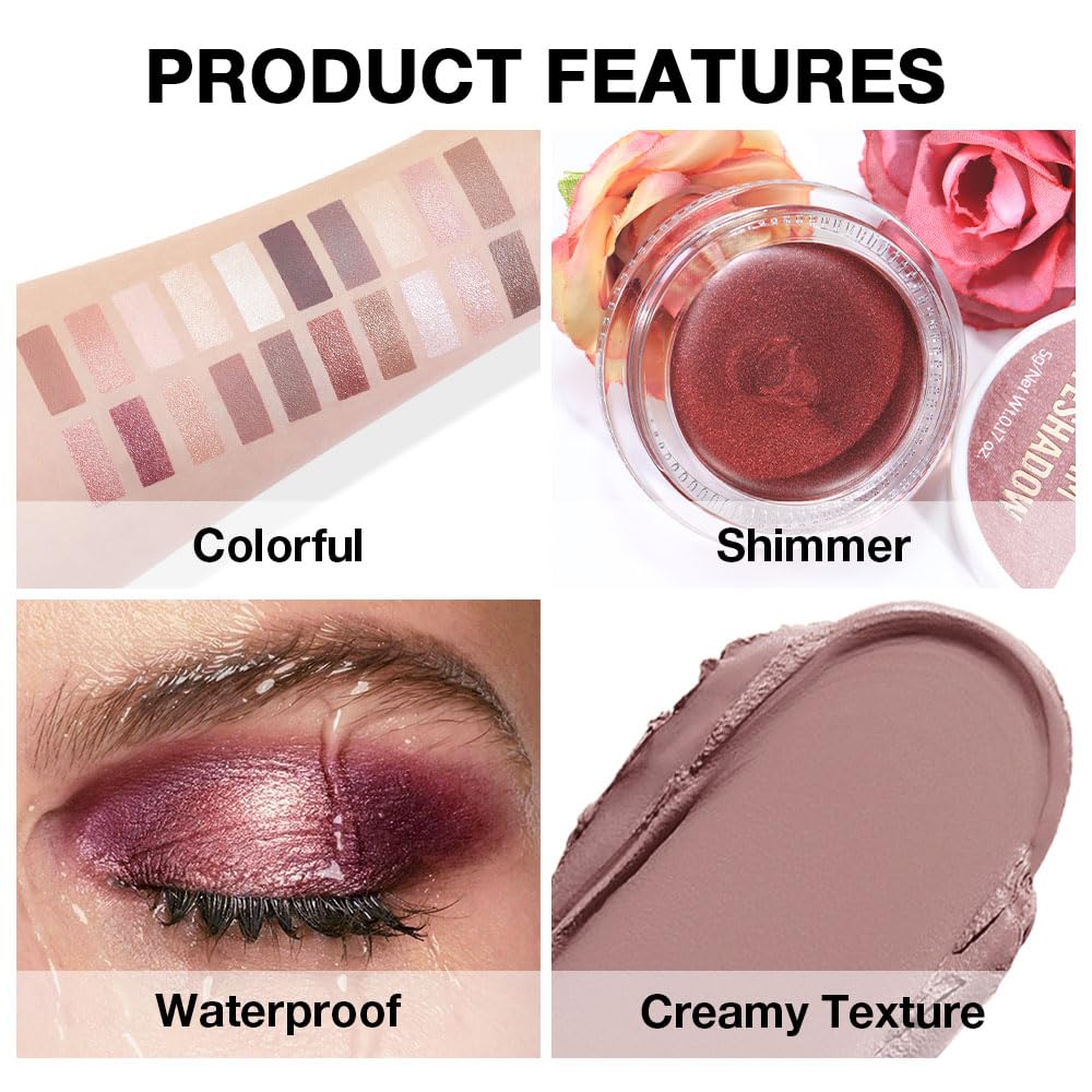 Kaely Single Cream Eyeshadow Pot, Putty Matte Highly Pigmented Monochrome Eye Shadow Palette Makeup, Waterproof Natural Mini Eyeshadow Brightener, sombras en crema para ojos, Blendable, 23