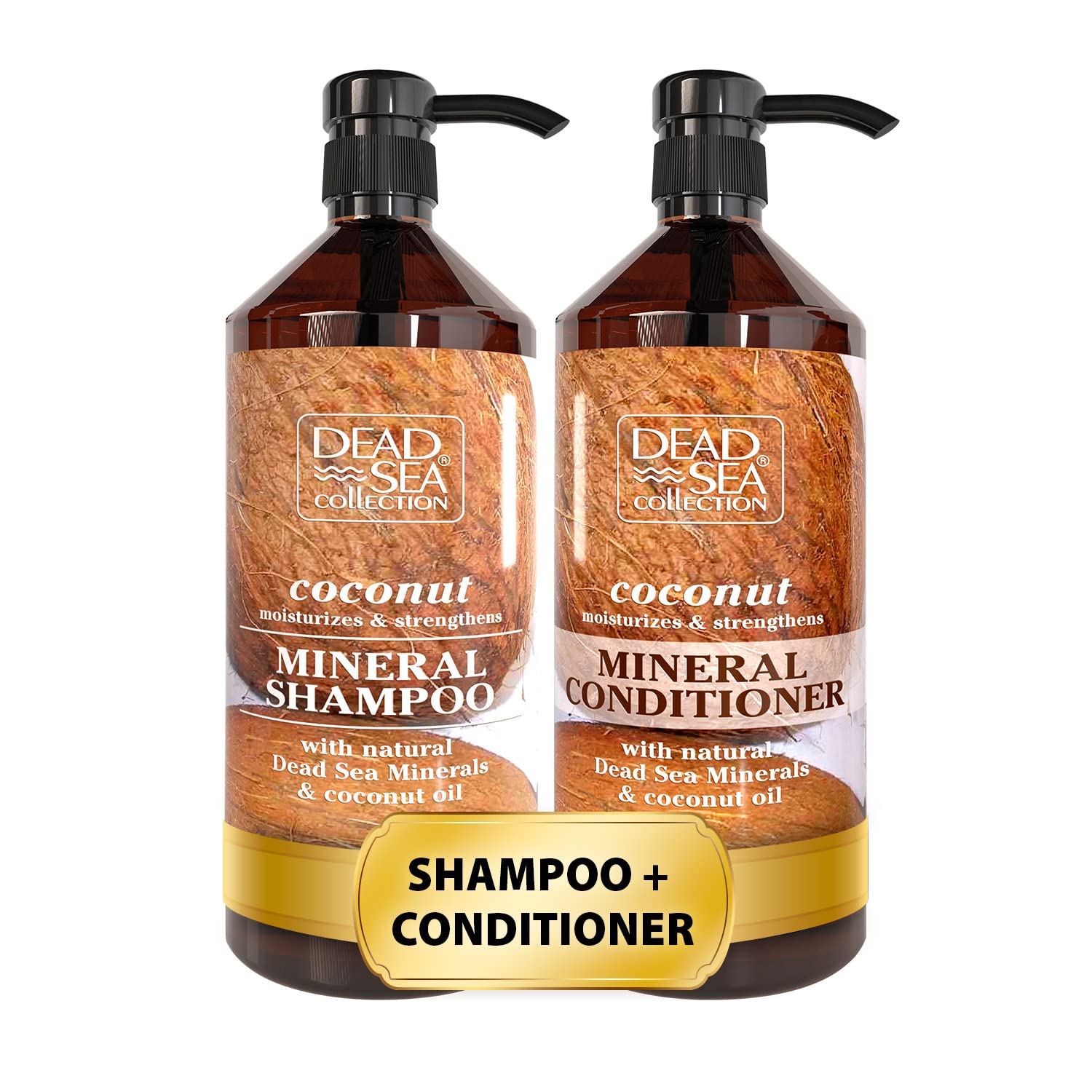 Dead Sea Collection Shampoo and Conditioner Set with Coconut Oil – Hydrating Softening Hair Products with Dead Sea Minerals for All Hair Types – Set of 2 Bottles (33.8 & 30.6 Fl. Oz.)