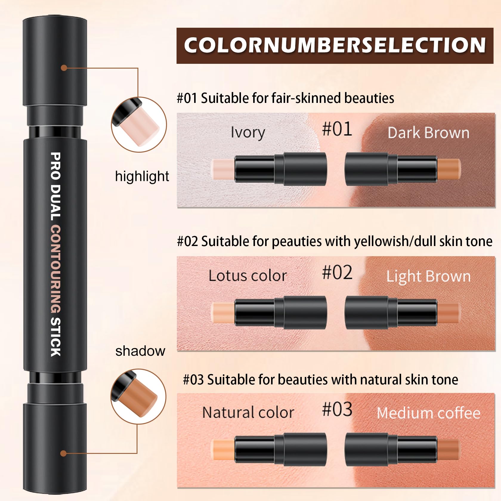 CAHIUYOA 6-Color Cream Contour & Highlighter Makeup Kit, Bronzer & Highlighter Stick for Beginner, Long-Lasting Waterproof Face Makeup