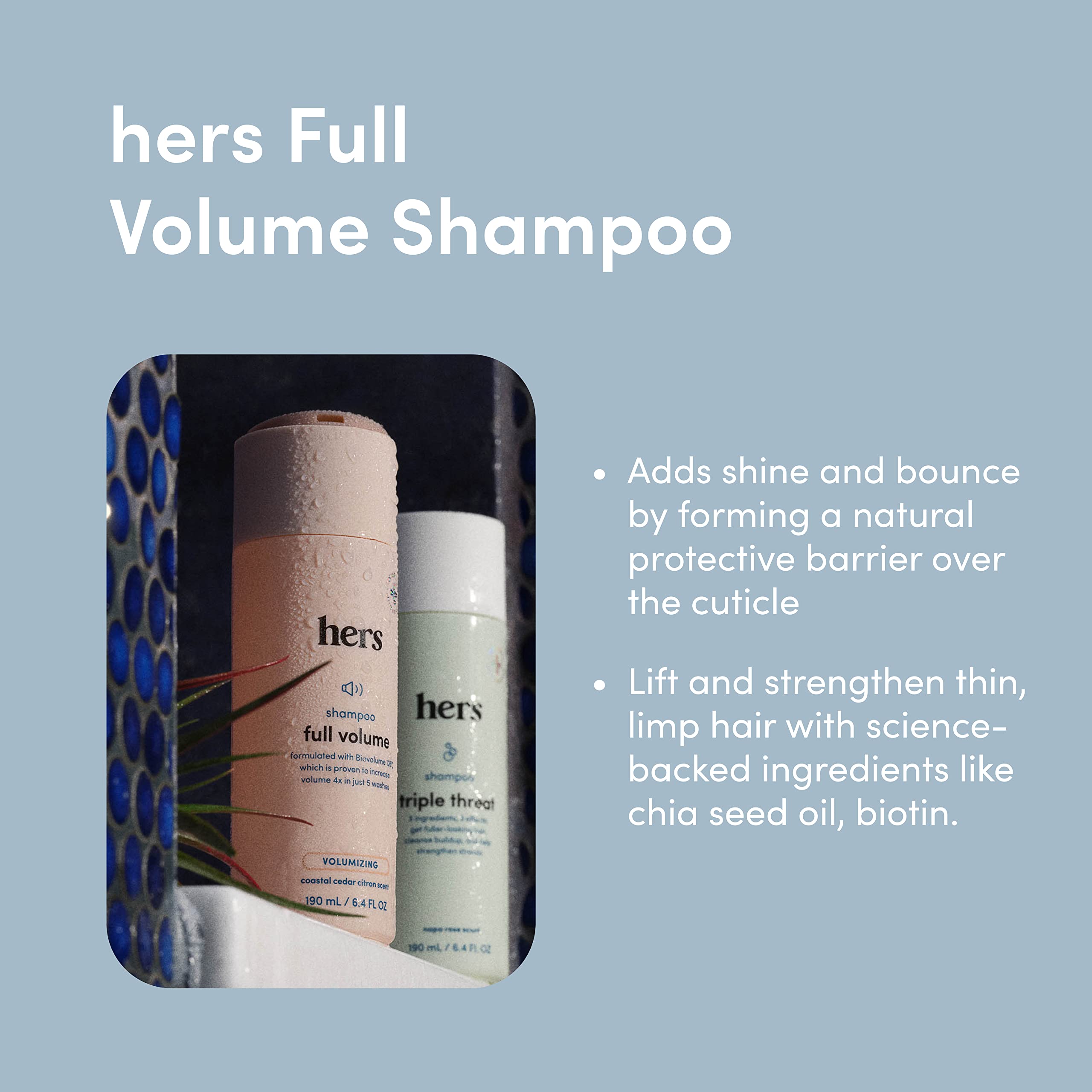 hers Full Volume Shampoo, 2 Pack - Volumizing Shampoo for Women with Biotin - Adds Lightweight Volume, Shine & Bounce - Coastal Cedar Citron - 2 x 6.4 fl oz