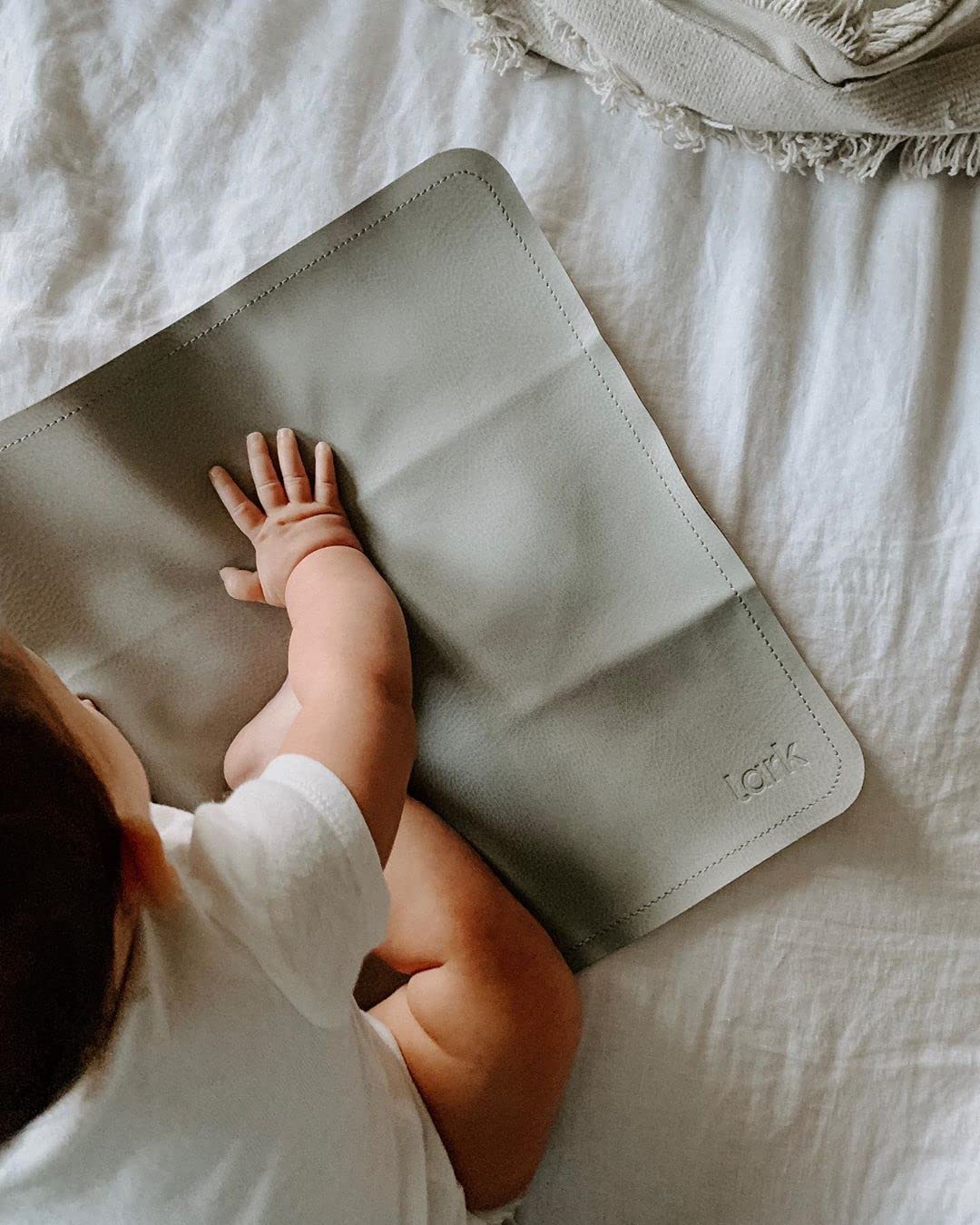 Vegan Leather Baby Changing Mat by Lark Baby Goods - Waterproof Wipeable Portable Diaper Pad - Foldable for Travel (14 x 22 in) - Grey