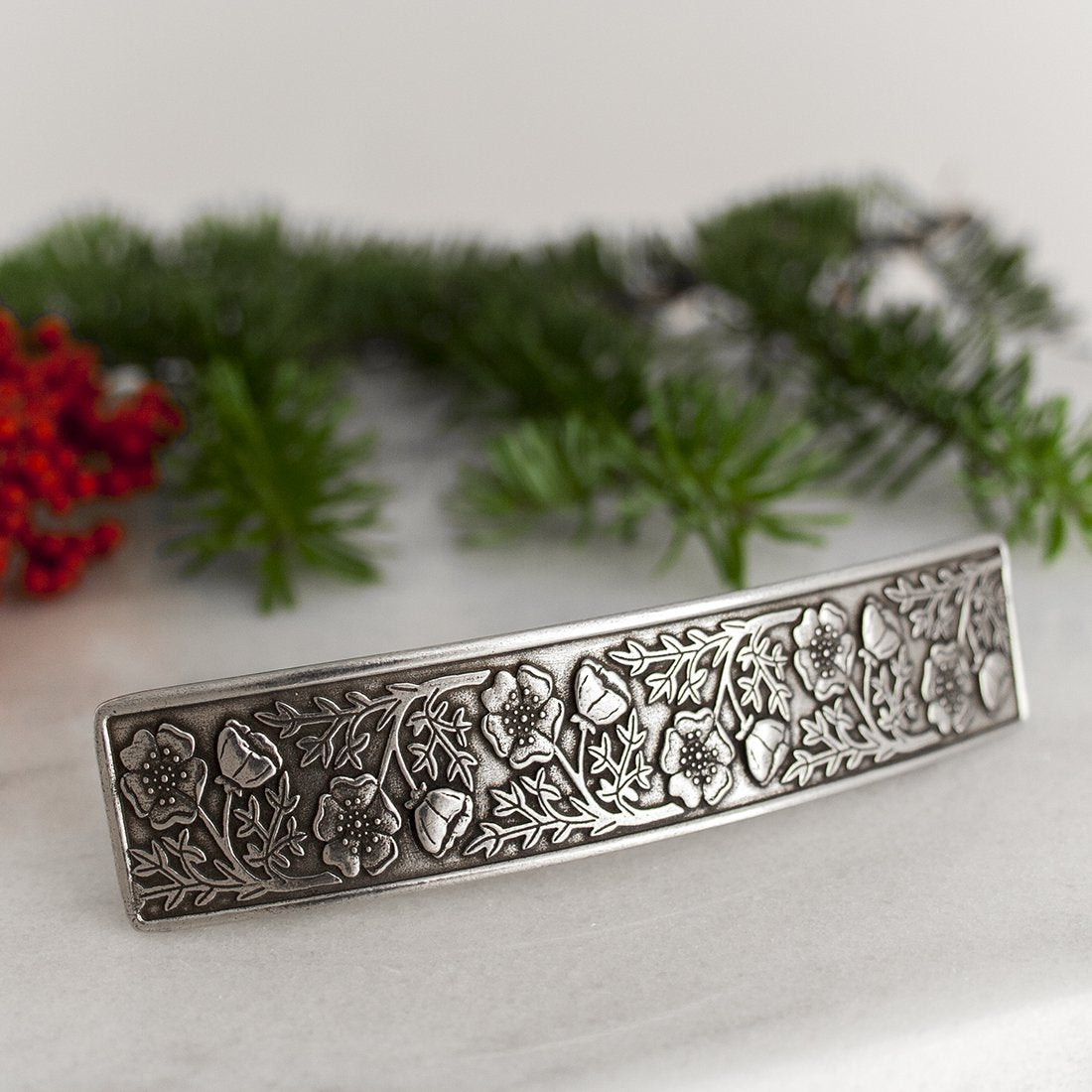 Danforth - Wild Rose Pewter Barrette - 3 1/2 inches - Handcrafted - Made in USA