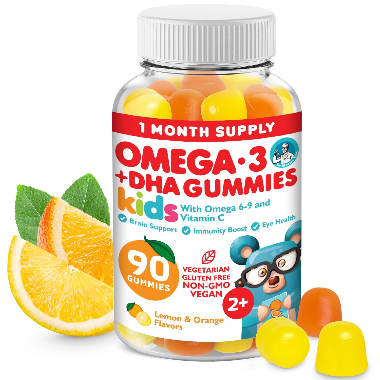 DR. MORITZ Vegan Omega 3 Gummies for Kids and Toddlers (90 Count), Omega 3 Kids Gummies for Brain and Heart Health, No Fish Oil and Gluten Free