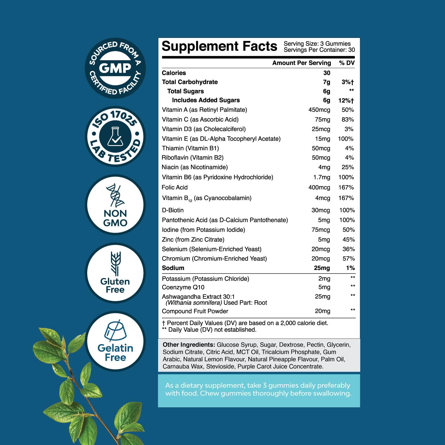 Natures Craft Men's Multivitamin Gummies with Superfood Complex - Daily Multivitamin for Men Gummies with CoQ10 and Ashwagandha for Energy and Immune Support - Adult Gummy Essential Minerals