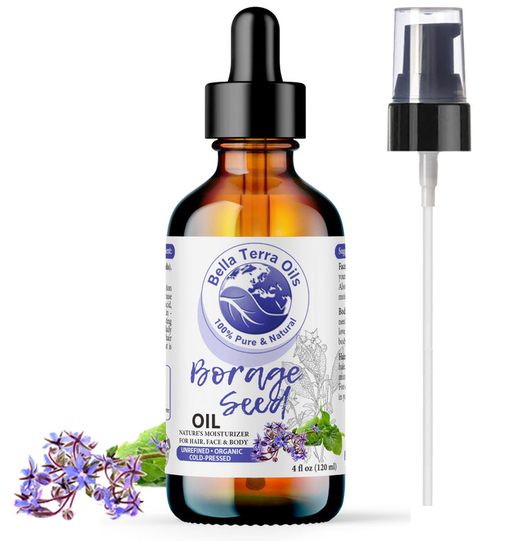 Bella Terra Oils - Organic Borage Seed Oil 4oz - Full of GLA, Embrace The Essence of Pure Organic Borage, Rich in Vitamins A & C, A Natural Boost for Skin's Vitality
