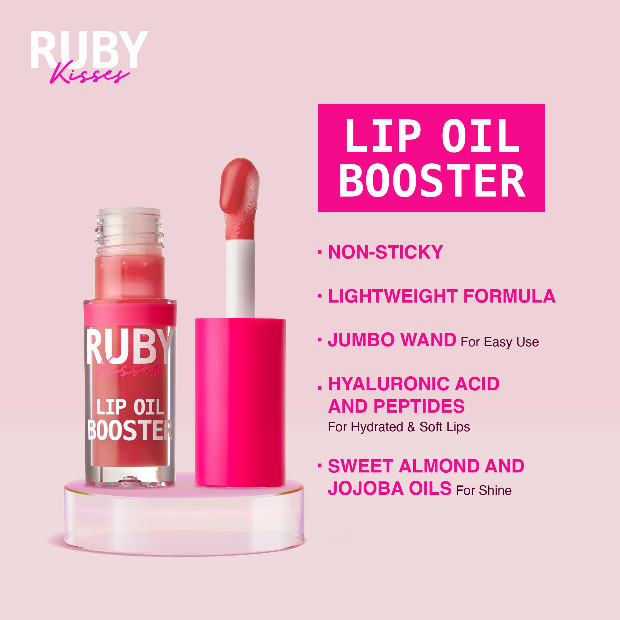 Ruby Kisses Lip Oil Booster, Hydrating Lip Gloss with Nourishing Natural Oil Blend, Jumbo Wand for Easy Application, Non-Sticky Formula (Rosewood)