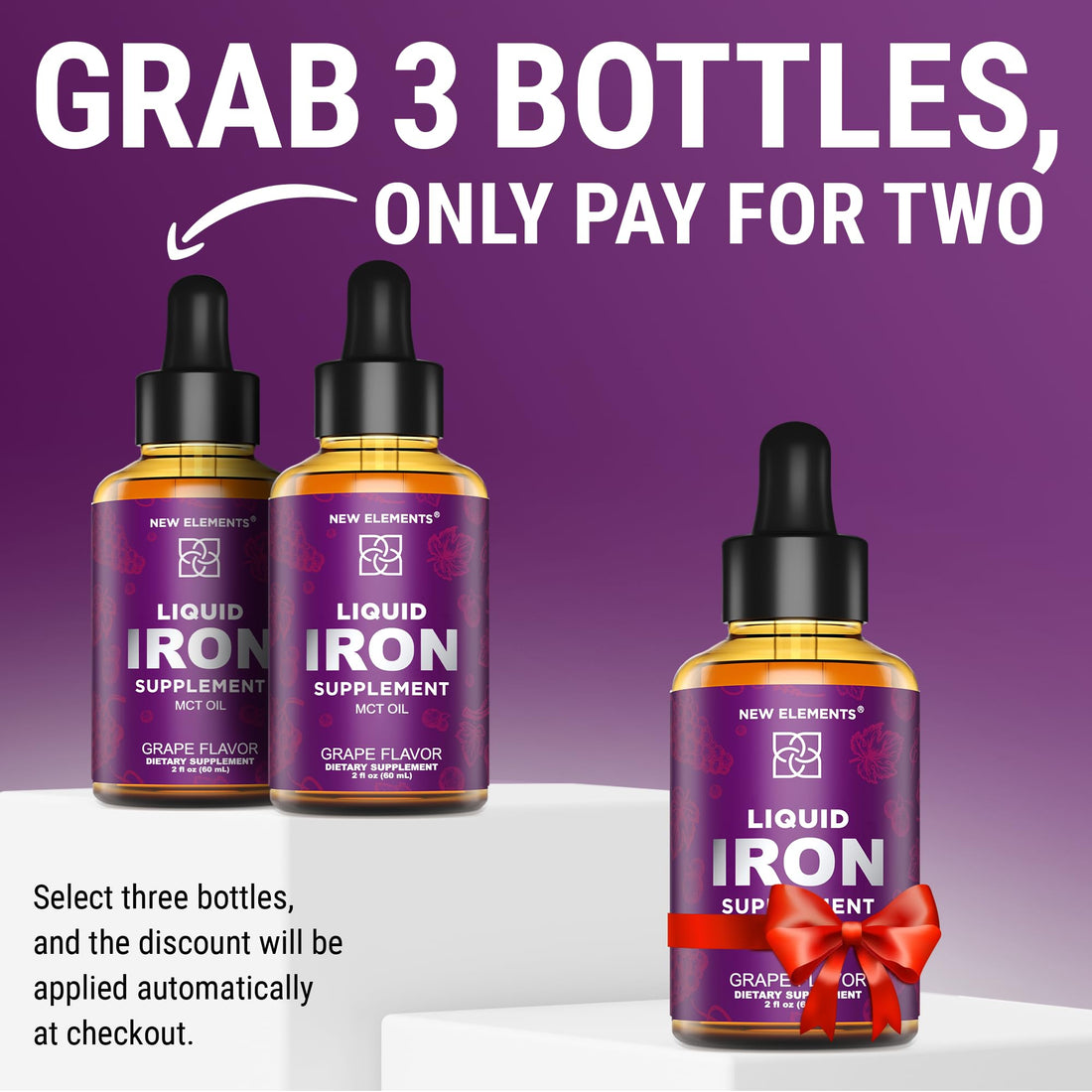 Iron Supplement for Women & Men Free Blood Builder, Iron Vitamin for Anemia | Liquid Iron Drops for Adults with MCT Oil, Natural Grape Flavor, Faster Absorption & Immune Support, 2 Fl Oz
