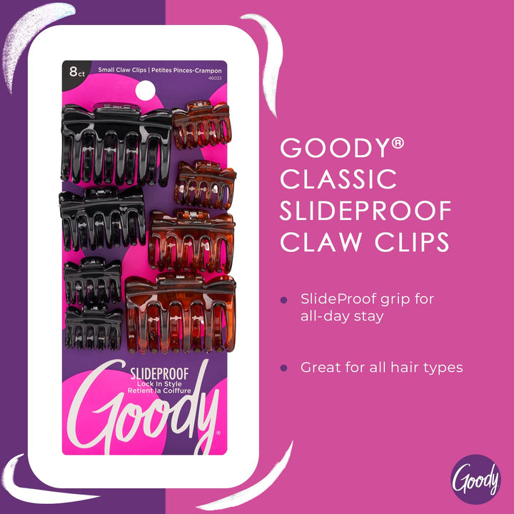 Goody Classics Claw Clips, Assorted Sizes, Assorted Colors - All Hair Types - Great for Easily Pulling Up Your Hair - Pain-Free Hair Accessories for Women, Men, Boys and Girls, 8 Count (Pack of 1)