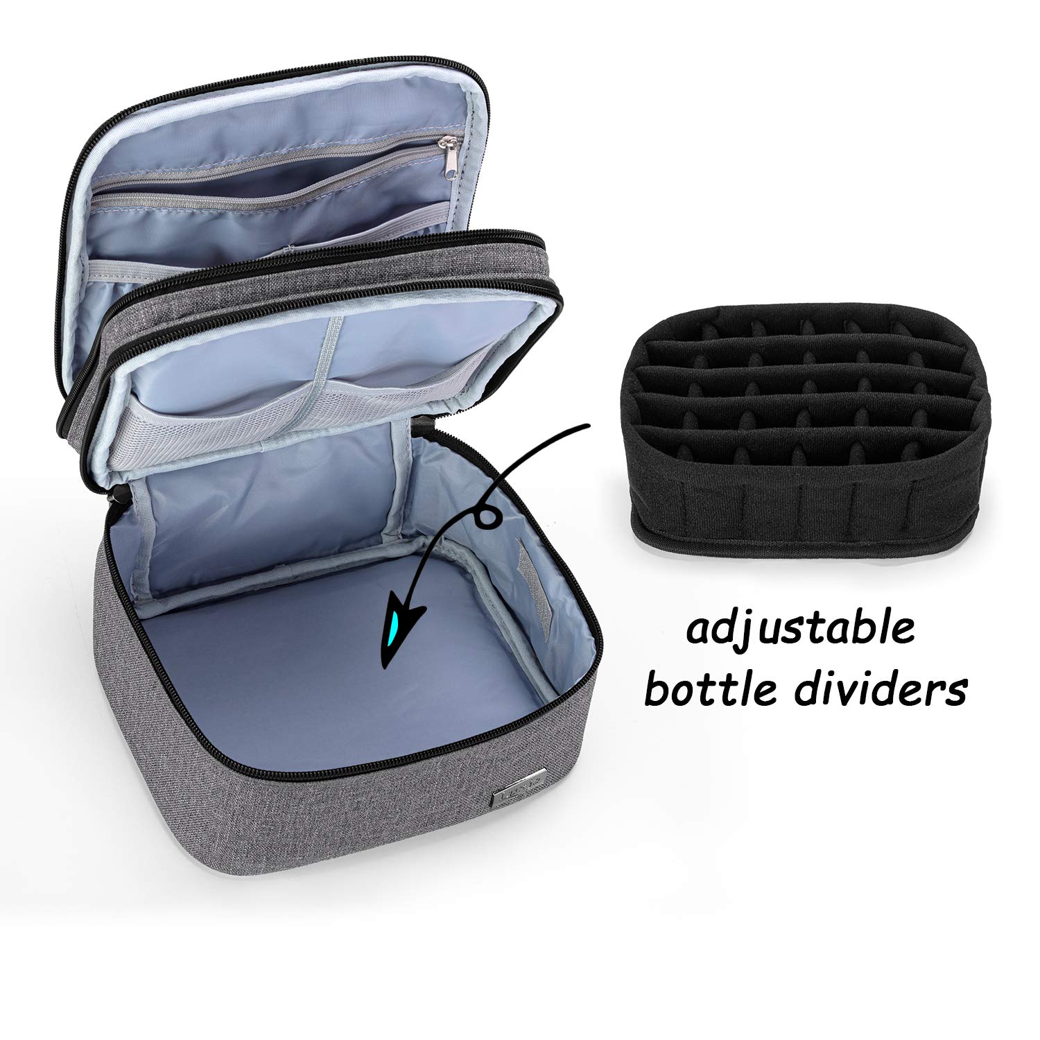 Luxja Essential Oil Carrying Case - Holds 30 Bottles (5ml-30ml, Also Fits for Roller Bottles), Double-Layer Organizer for Essential Oil and Accessories, Gray (Bag Only)