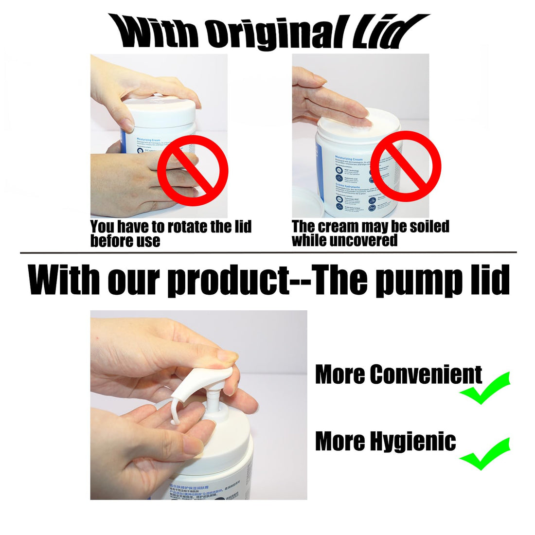 Pump Lid Compatible with CeraVe Moisturizing Cream, Easy Install Body and Face Moisturizer Pump, for 3.15in/8cm, 2 Pack with a Spatula