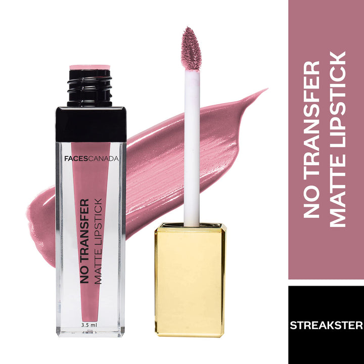 FACESCANADA No Transfer Matte Liquid Lip Color, Mask Proof, Transfer Proof, Lasts all day, Enriched with Chamomile Oil, Highly pigmented, One Stroke Color, Pink nude Lip Color, Streakster 3.5 ml