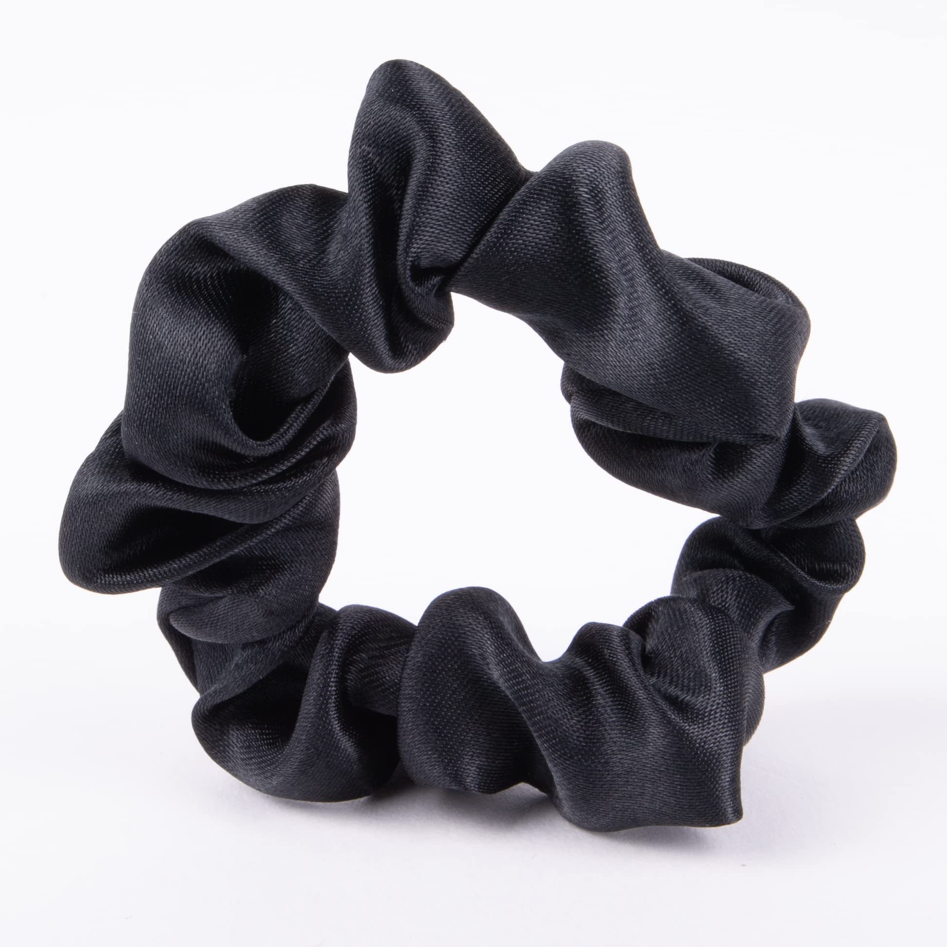 Amazon Basics Satin Scrunchies Black Hair Ties, Pack of 8