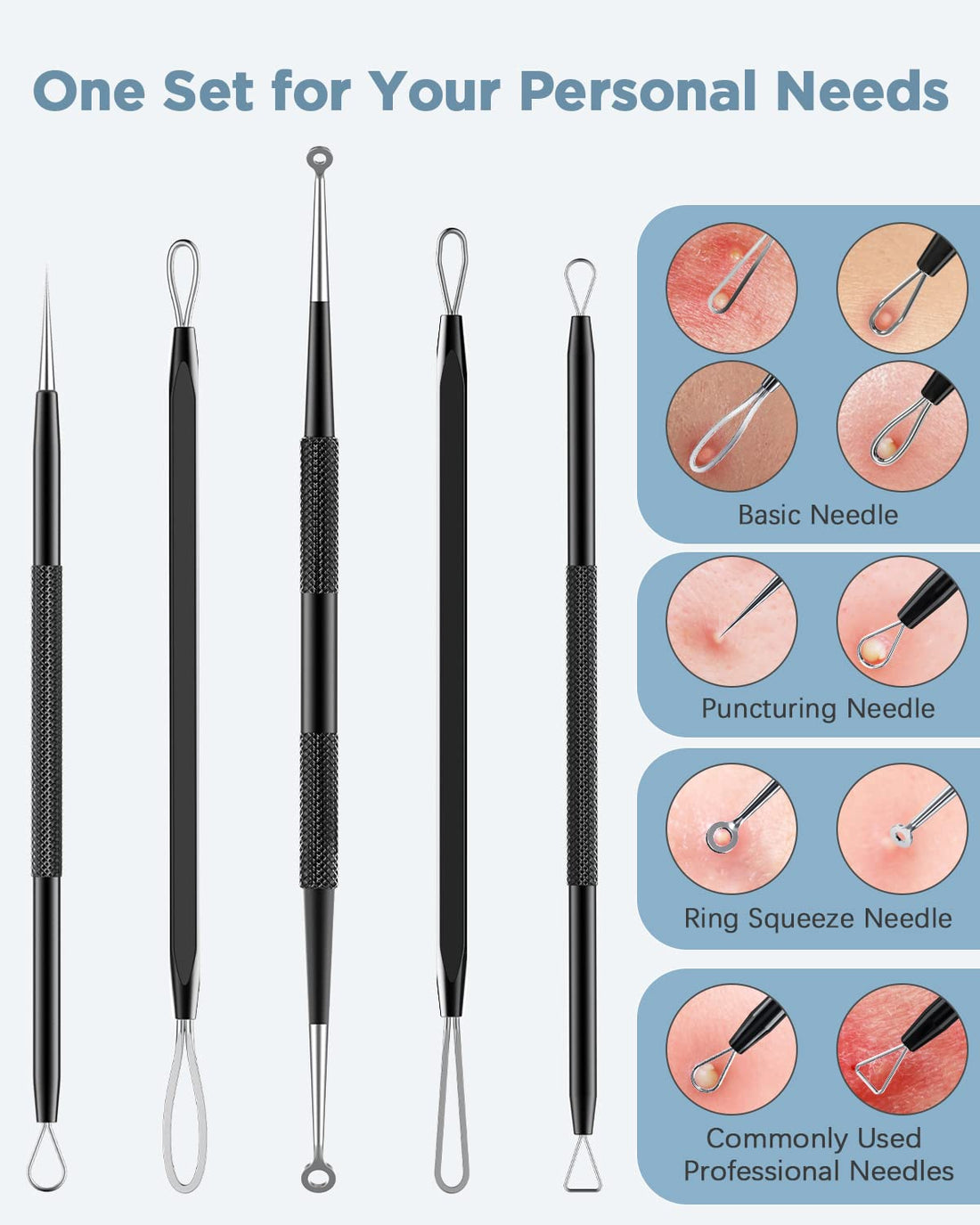 TAYTHI 5Pcs Black: Bestope Blackhead Remover Pimple Comedone Extractor Tool Best Acne Removal Kit - Treatment For Blemish, Whitehead Popping, Zit Removing For Risk Free Nose Face Skin Wi