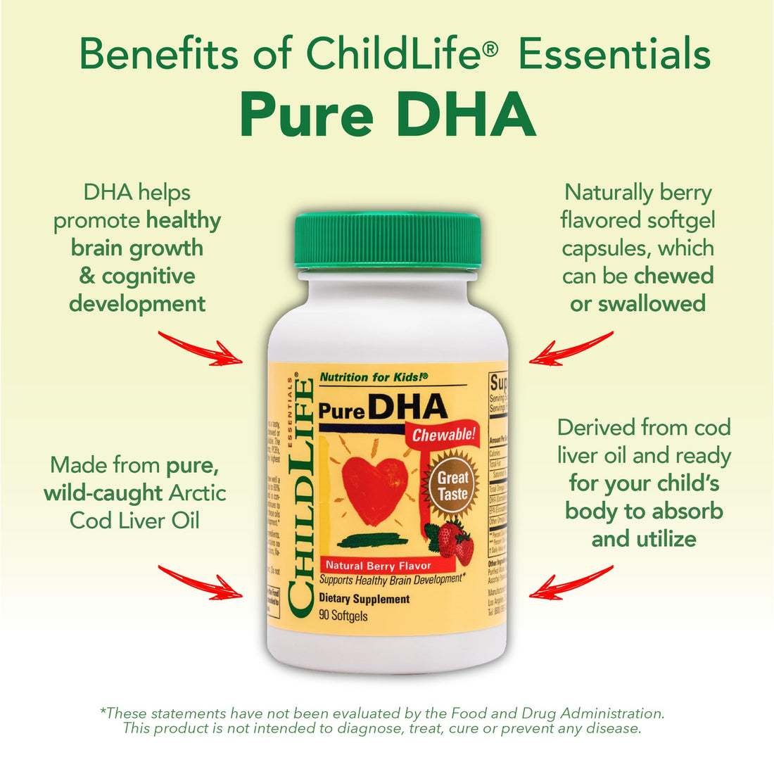 CHILDLIFE ESSENTIALS Pure DHA for Kids - DHA Supplements, DHA EPA Omega 3 Supplement, Children DHA Chewables, Baby DHA, Fish Oil for Toddlers, Gluten Free - Natural Berry, 90 Softgels (Pack of 3)