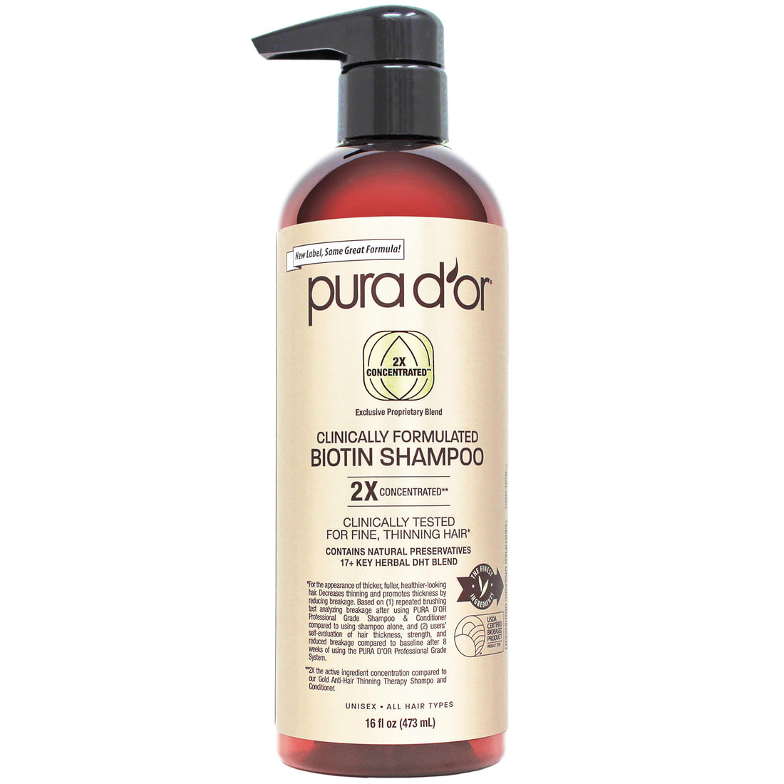 PURA D'OR Professional Grade Biotin Shampoo, Clinically Proven Anti-Thinning Hair Care, 2X Concentrated DHT Blocker Hair Thickening Products For Women & Men, 16oz