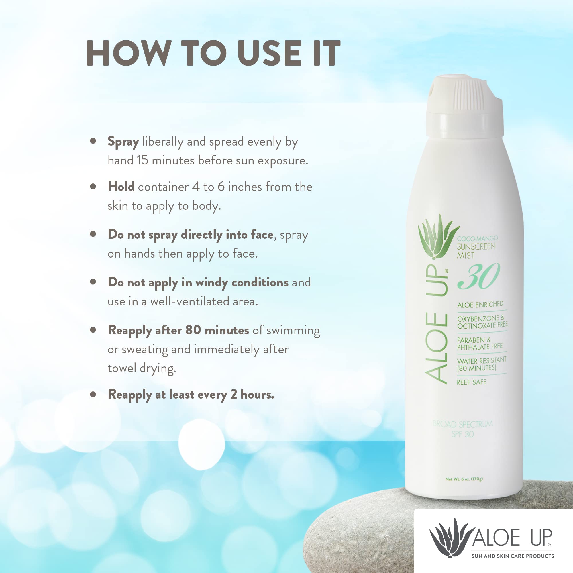 Aloe Up Sun and Skin Care Products White Collection SPF 30 Continuous Spray Sunscreen, White, Coconut-Mango, 6 Ounce