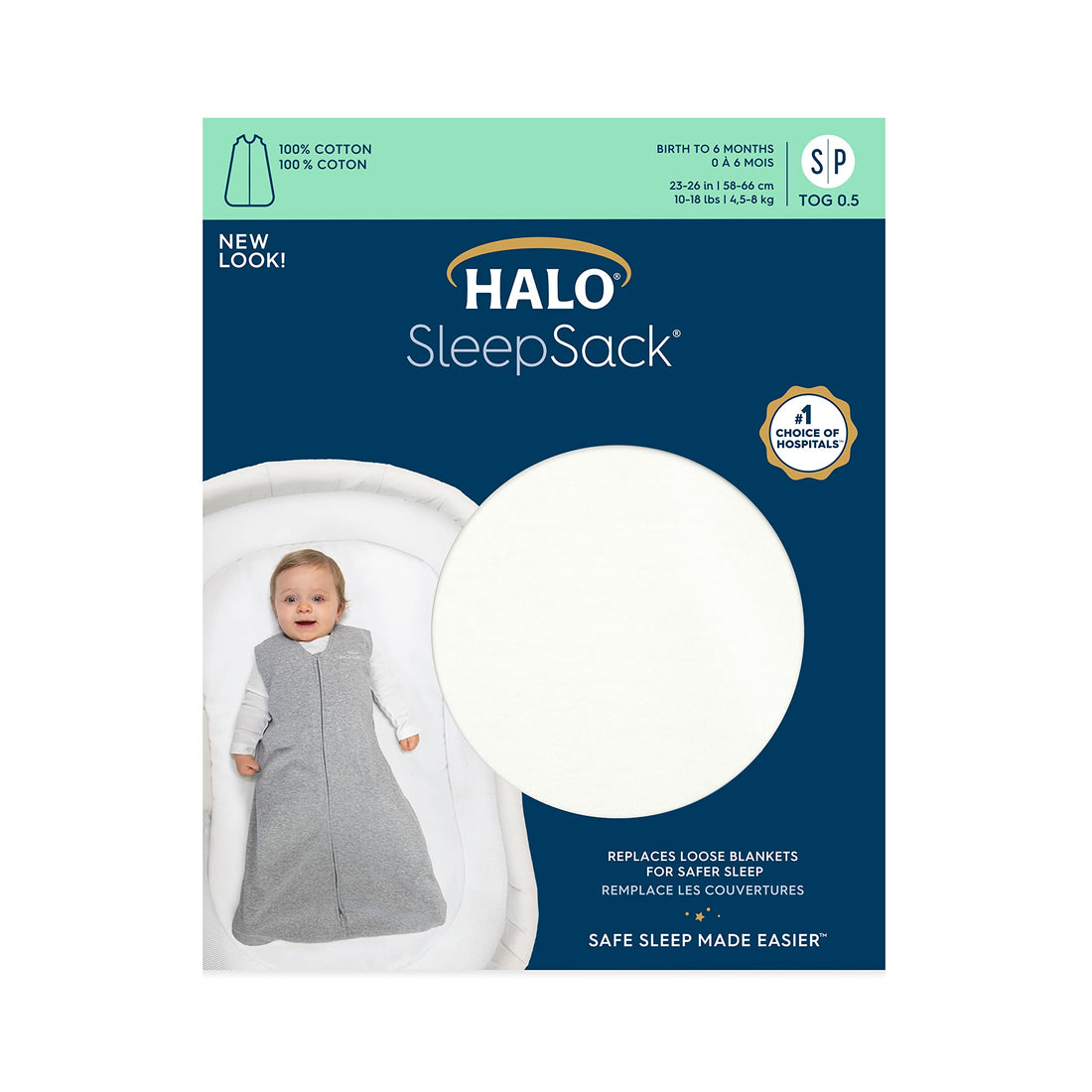 HALO SleepSack, 100% Cotton Wearable Blanket, Swaddle Transition Sleeping Bag, TOG 0.5, Cream, Large, 12-18 Months