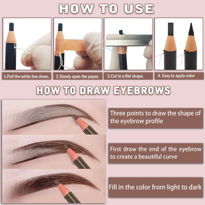 Waterproof Eyebrows Pencil Tattoo Makeup And Microblading Supplies Kit-Permanent Eye Brow Liners In 5 Colors Waterproof Eyebrow Pencils Peel - Brow Pencil Set For Marking (6 Dark Brown)