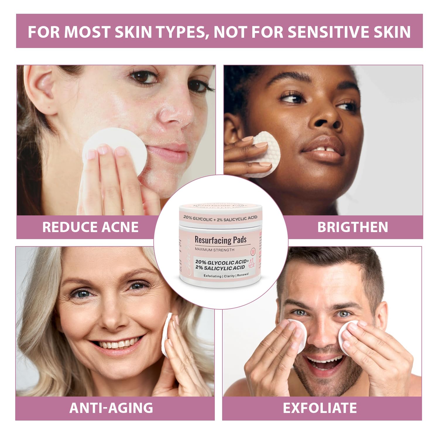 Glycolic Acid 20% & Salicylic Acid 2% Exfoliating Pads (50 Count)-HSA FSA Eligible Peel Wipes for Facial Cleansing, Resurfacing, Brightening, Blemish Control, Revealing Clear, Radiant, Youthful Skin