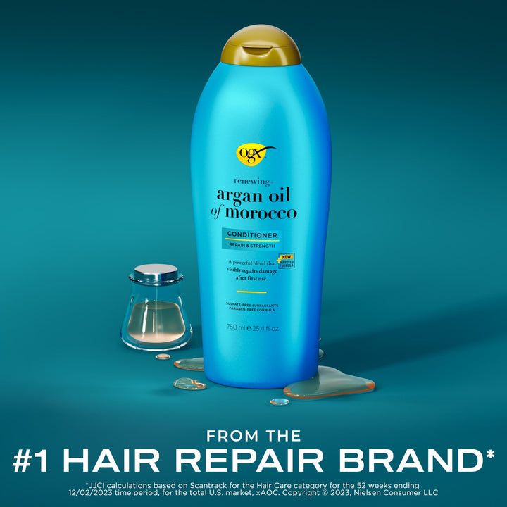 OGX Renewing + Argan Oil of Morocco Conditioner, Repair Conditioner & Argan Oil Helps Strengthen & Repair Dry, Damaged Hair, Paraben-Free, Sulfate-Free Surfactants, 25.4 fl. oz