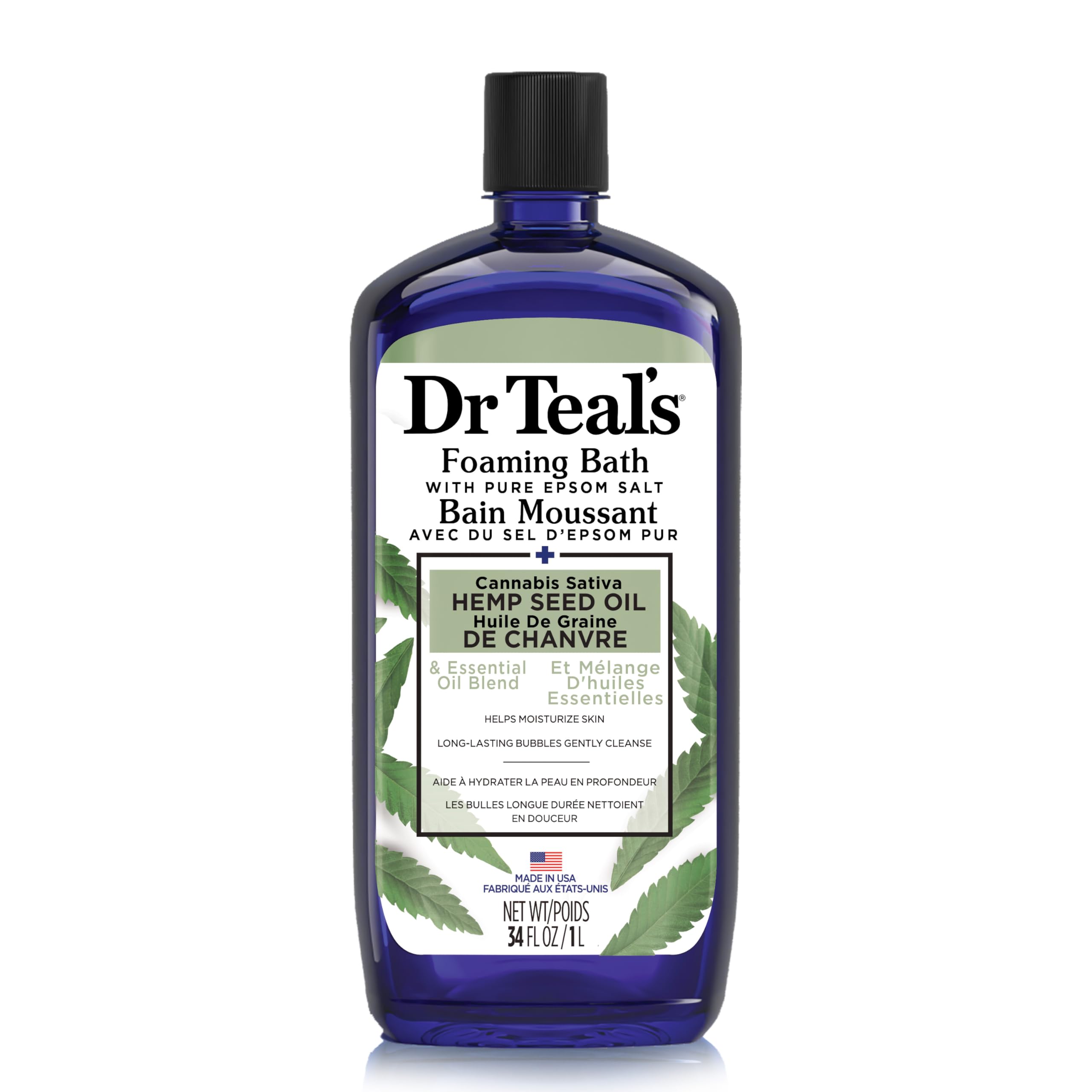 Dr Teal's Cannabis Sativa Hemp Seed Oil Foaming Bath with Pure Epsom Salt, 1000 ml.